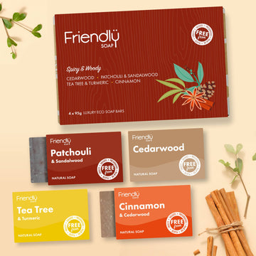Vegan Soap Gift Set – Spicy & Woody Selection (4 x 95g Bars, Plastic-Free & Handmade)