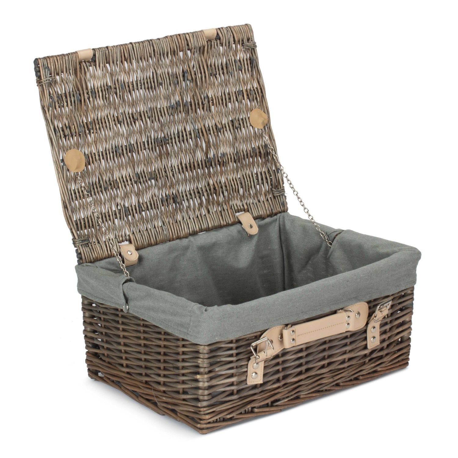 16 Inch Antique Wash Willow Hamper with Grey Sage Lining - REGN