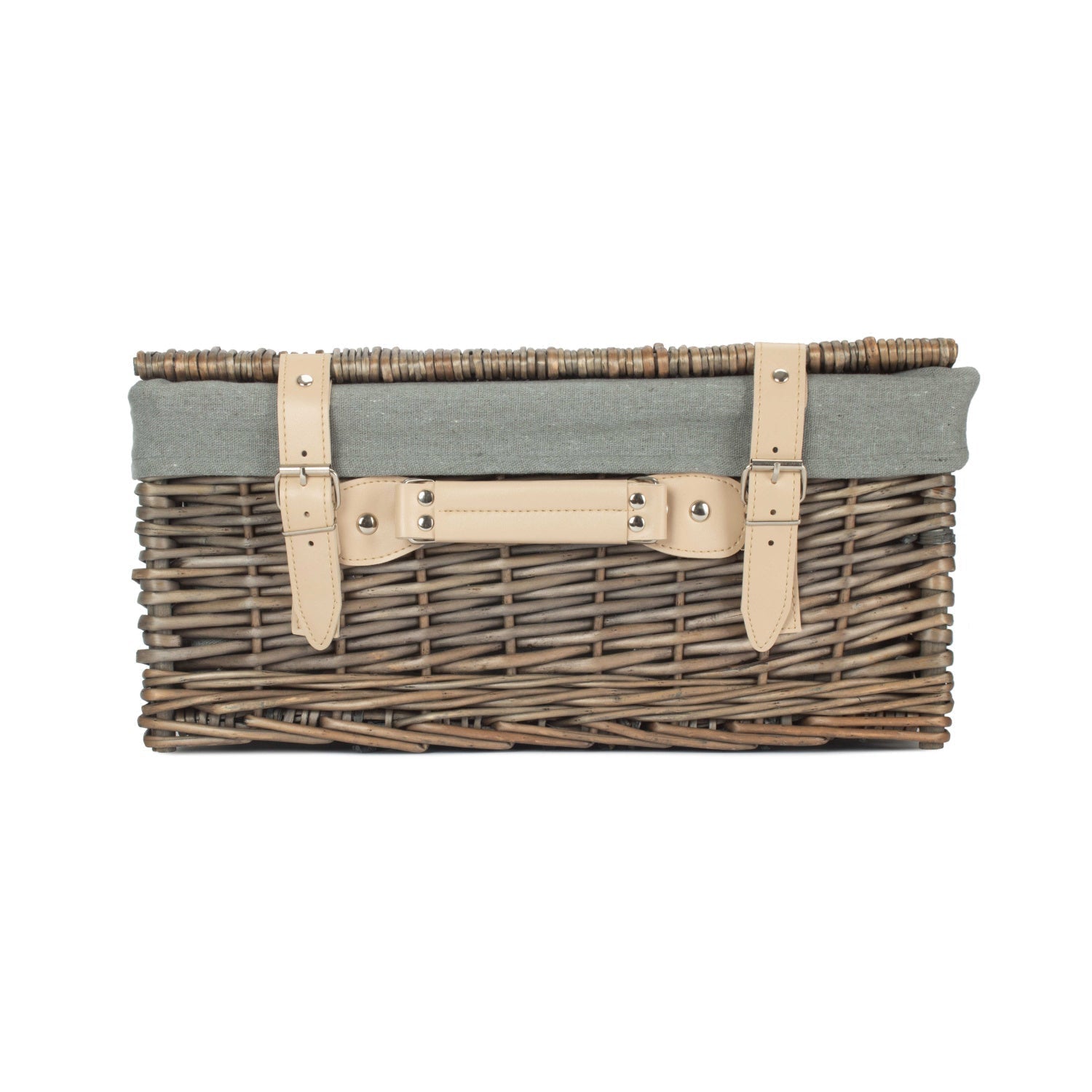 16 Inch Antique Wash Willow Hamper with Grey Sage Lining - REGN