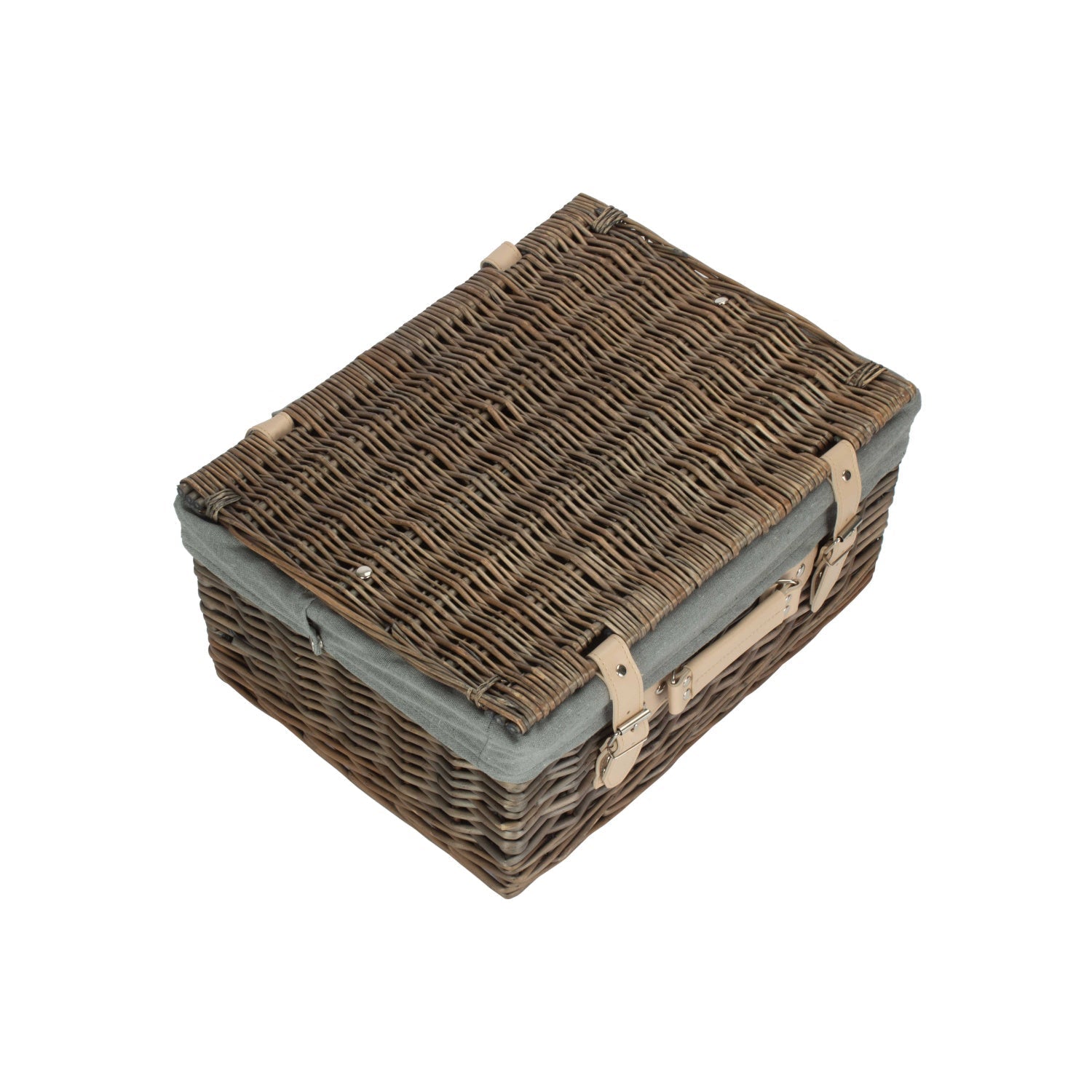 16 Inch Antique Wash Willow Hamper with Grey Sage Lining - REGN