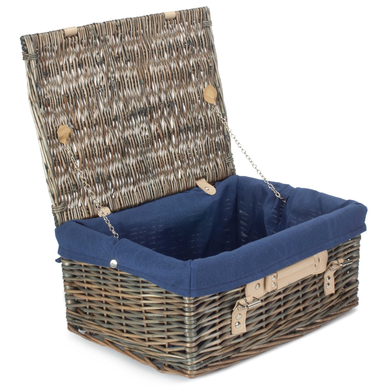 16 Inch Antique Wash Willow Hamper with Navy Blue Lining - REGN