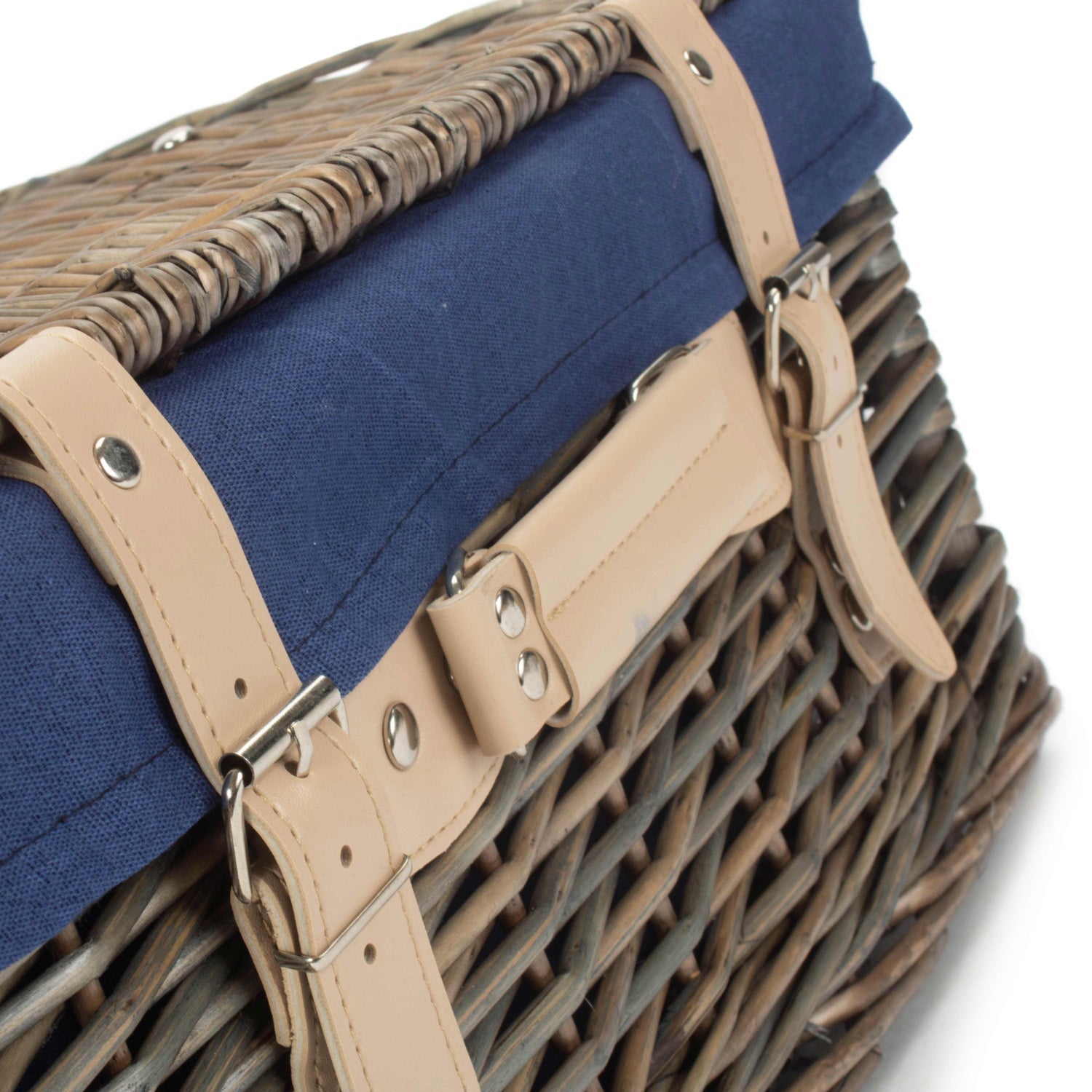 16 Inch Antique Wash Willow Hamper with Navy Blue Lining - REGN