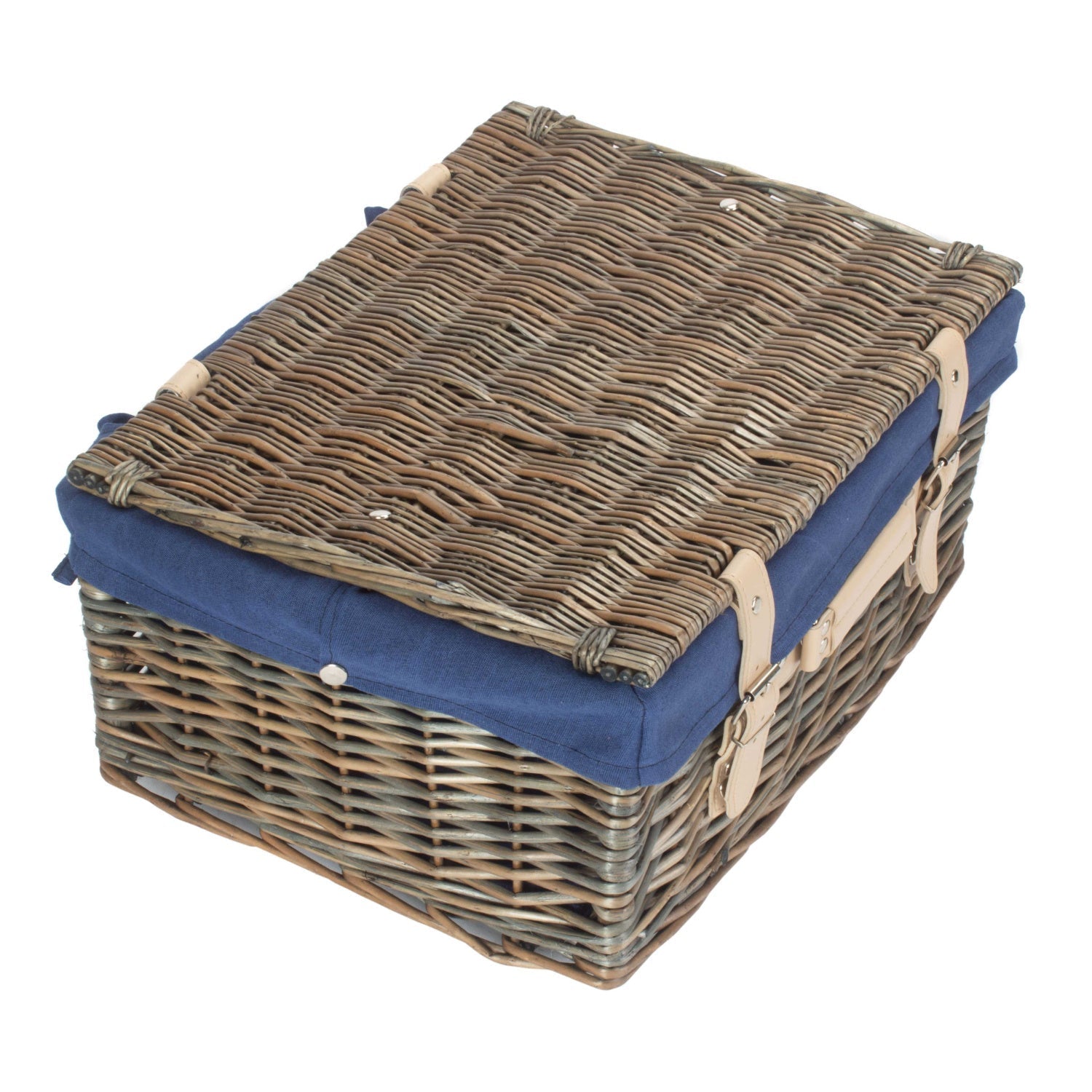 16 Inch Antique Wash Willow Hamper with Navy Blue Lining - REGN