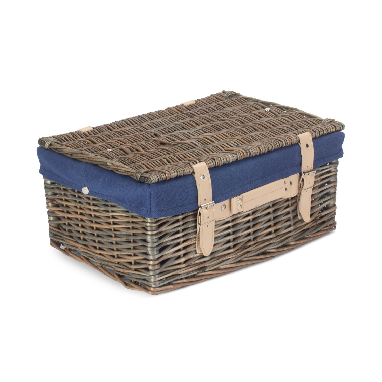 16 Inch Antique Wash Willow Hamper with Navy Blue Lining - REGN