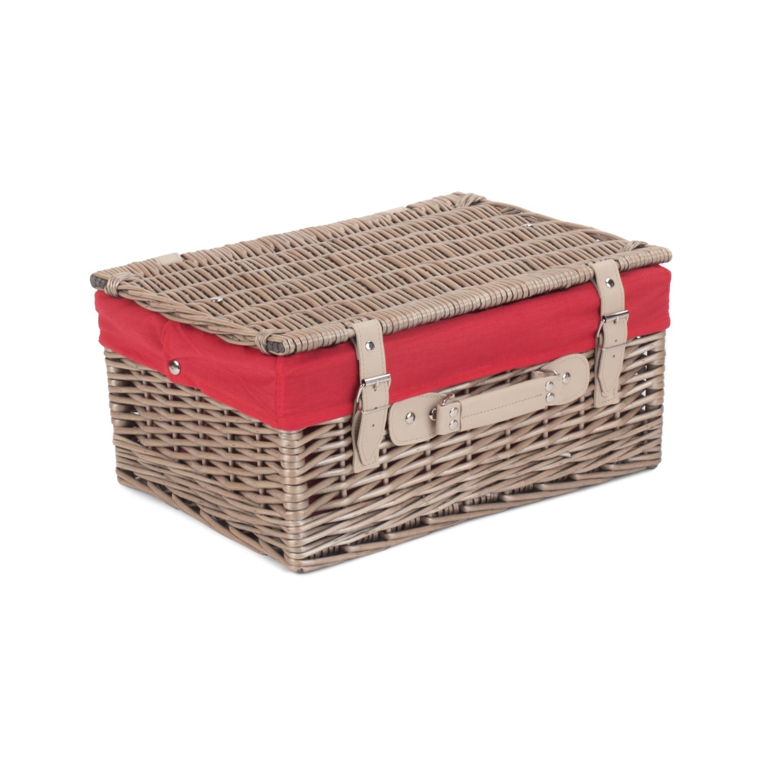 16 Inch Antique Wash Willow Hamper with Red Lining - REGN