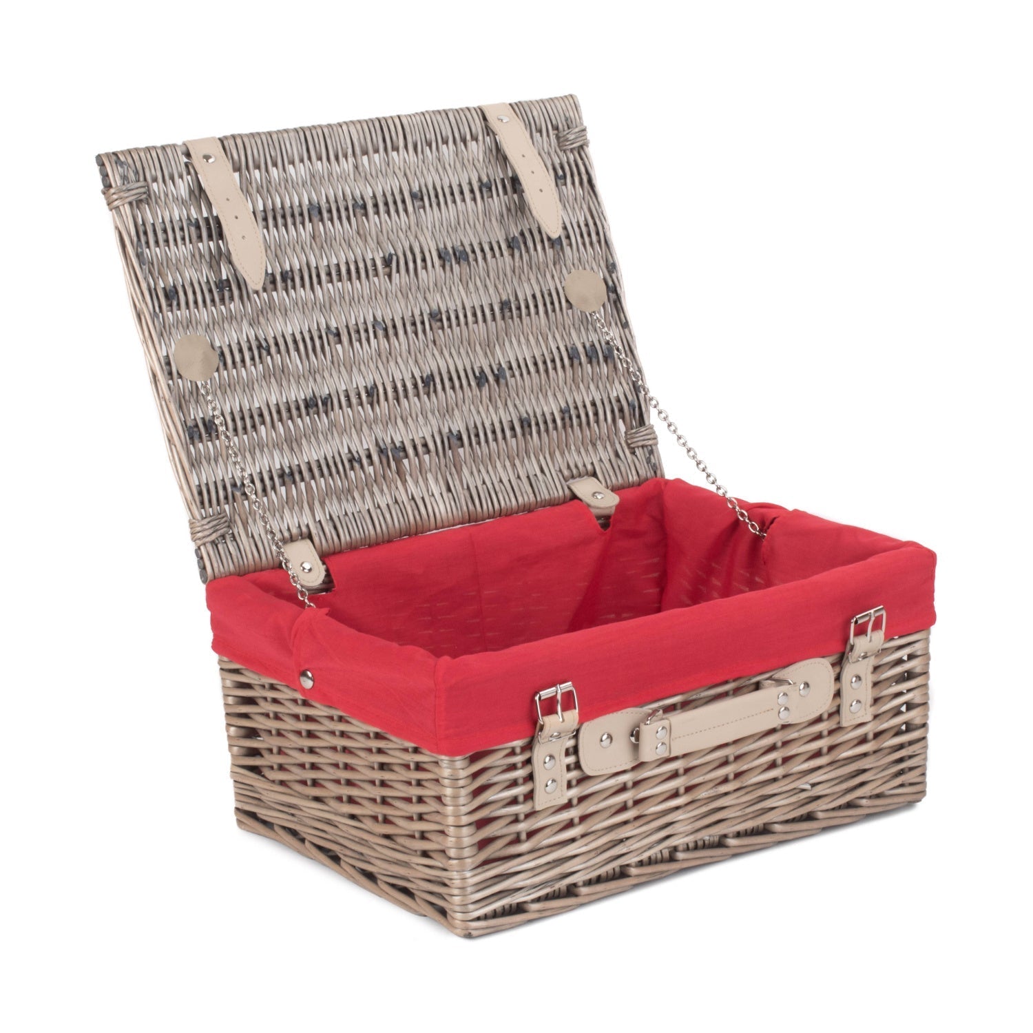 16 Inch Antique Wash Willow Hamper with Red Lining - REGN