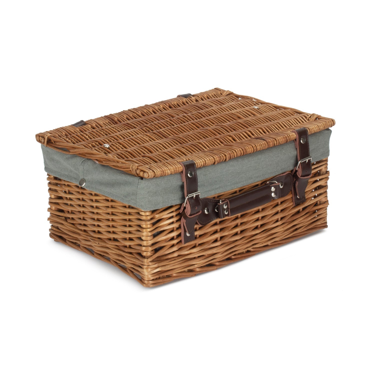 16 Inch Double Steamed Willow Hamper with Grey Sage Lining - REGN