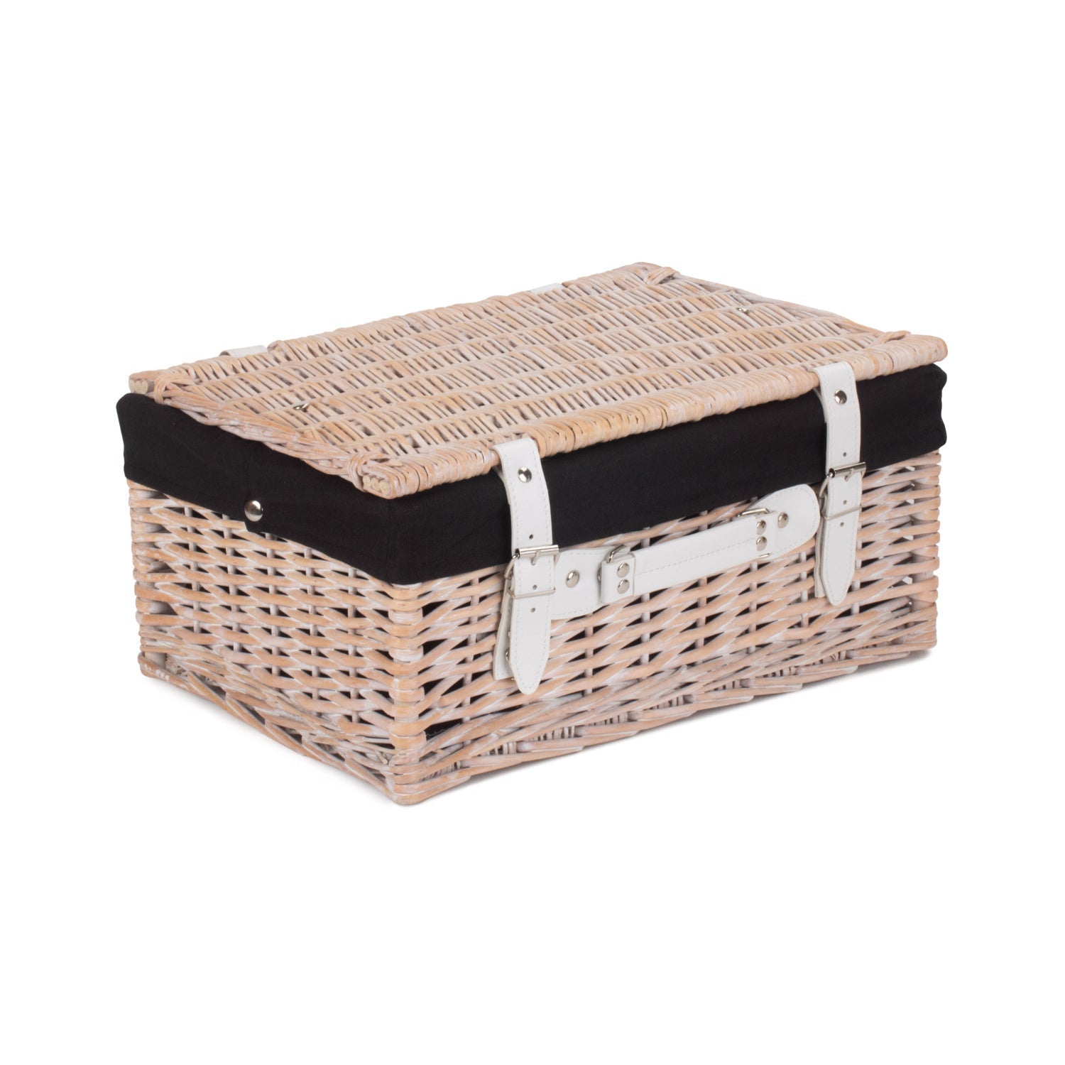 16 Inch White Wash Willow Hamper with Black Lining - REGN