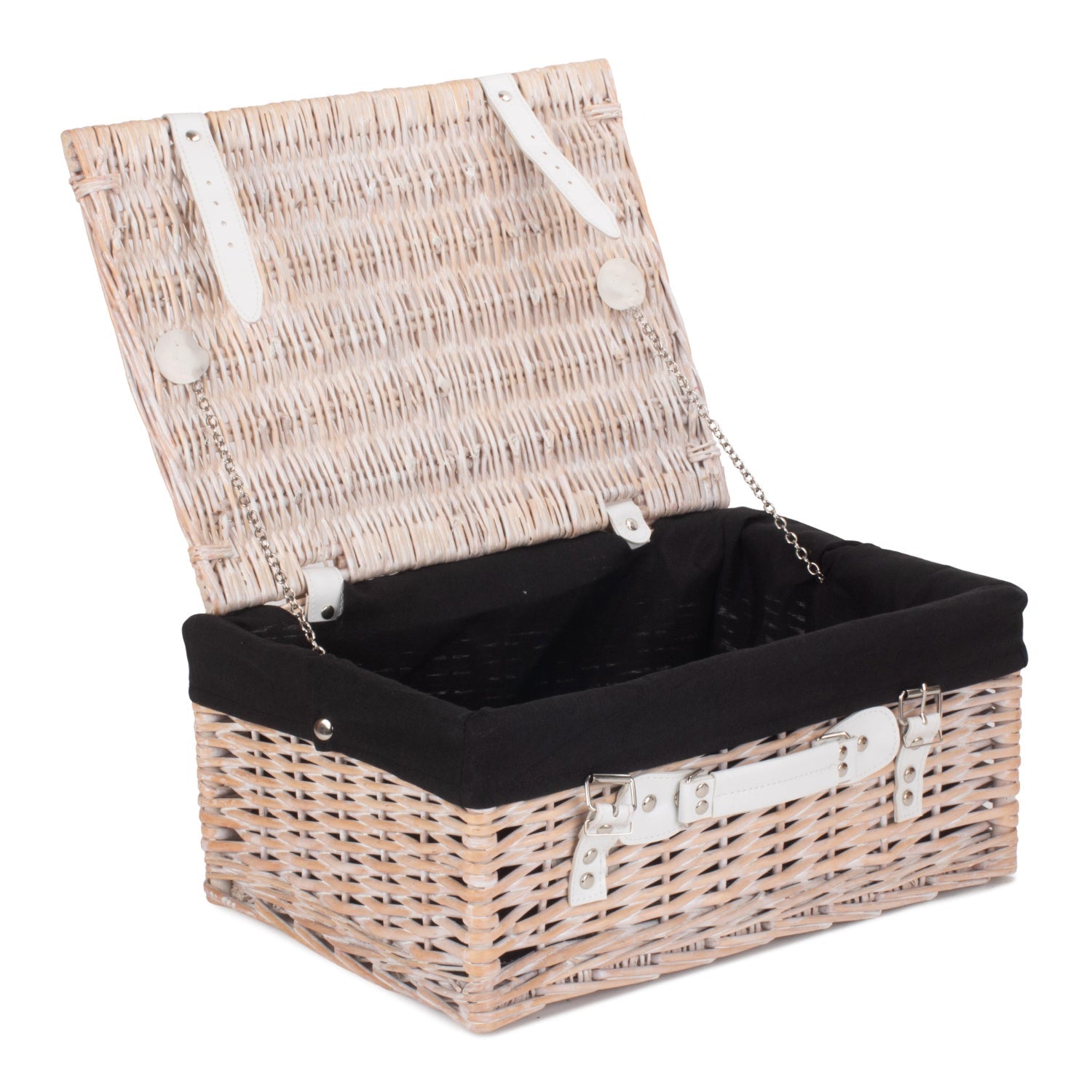16 Inch White Wash Willow Hamper with Black Lining - REGN