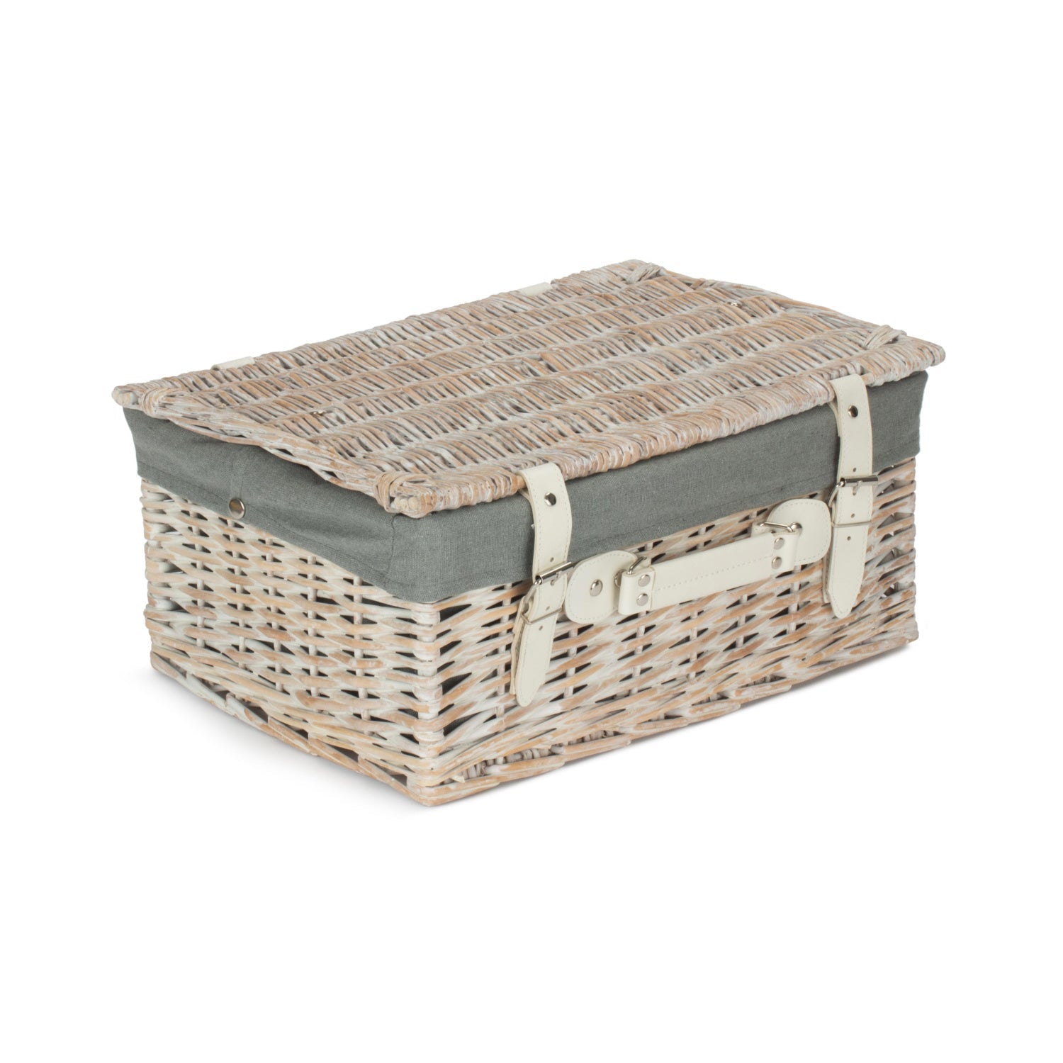 16 Inch White Wash Willow Hamper with Grey Sage Lining - REGN