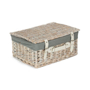 16 Inch White Wash Willow Hamper with Grey Sage Lining - REGN