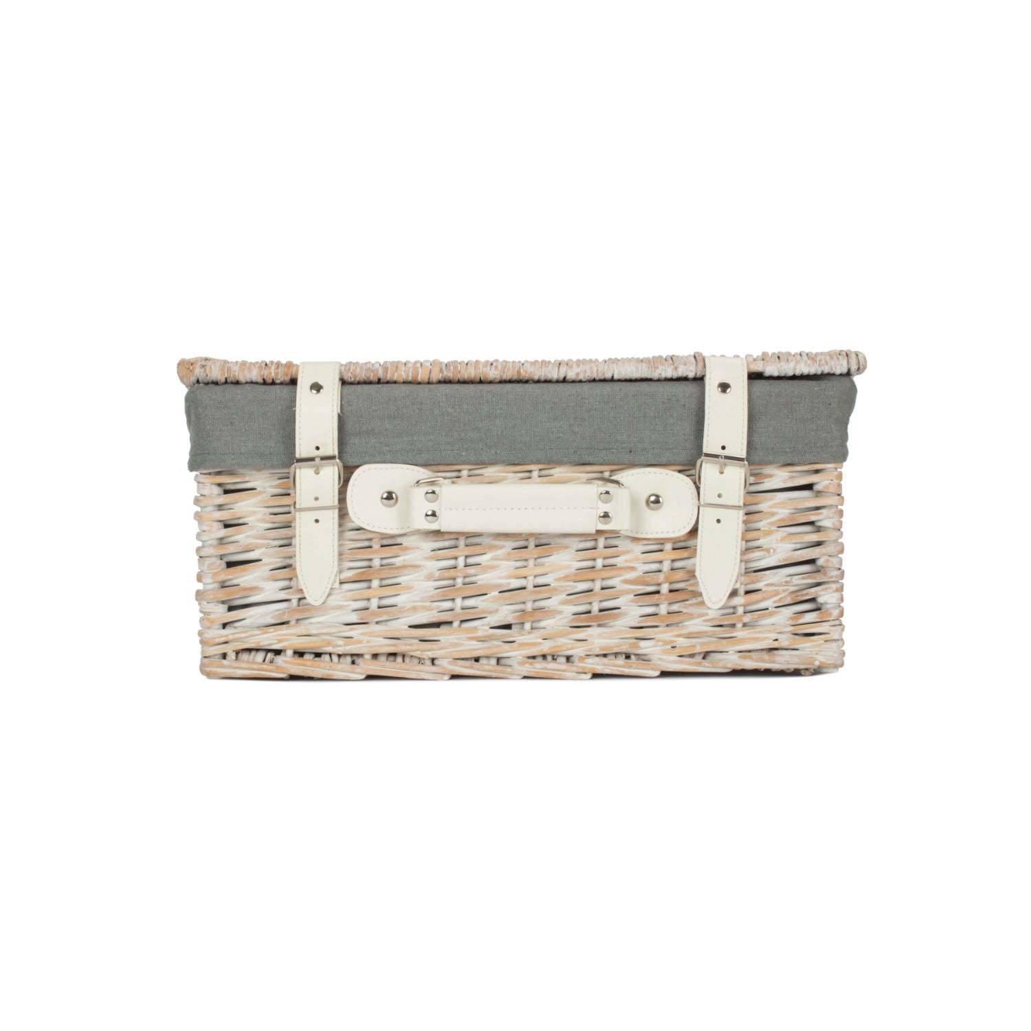 16 Inch White Wash Willow Hamper with Grey Sage Lining - REGN