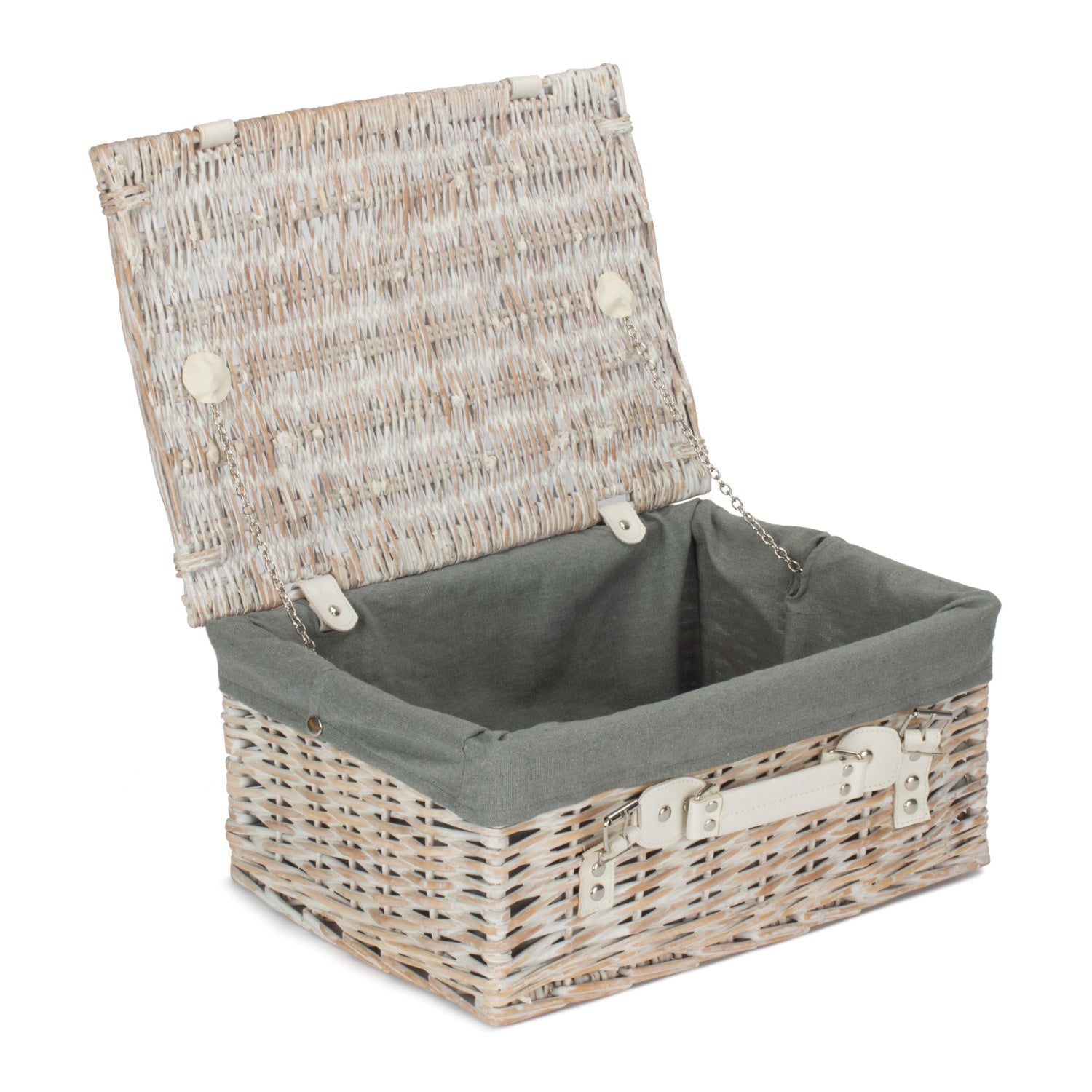 16 Inch White Wash Willow Hamper with Grey Sage Lining - REGN