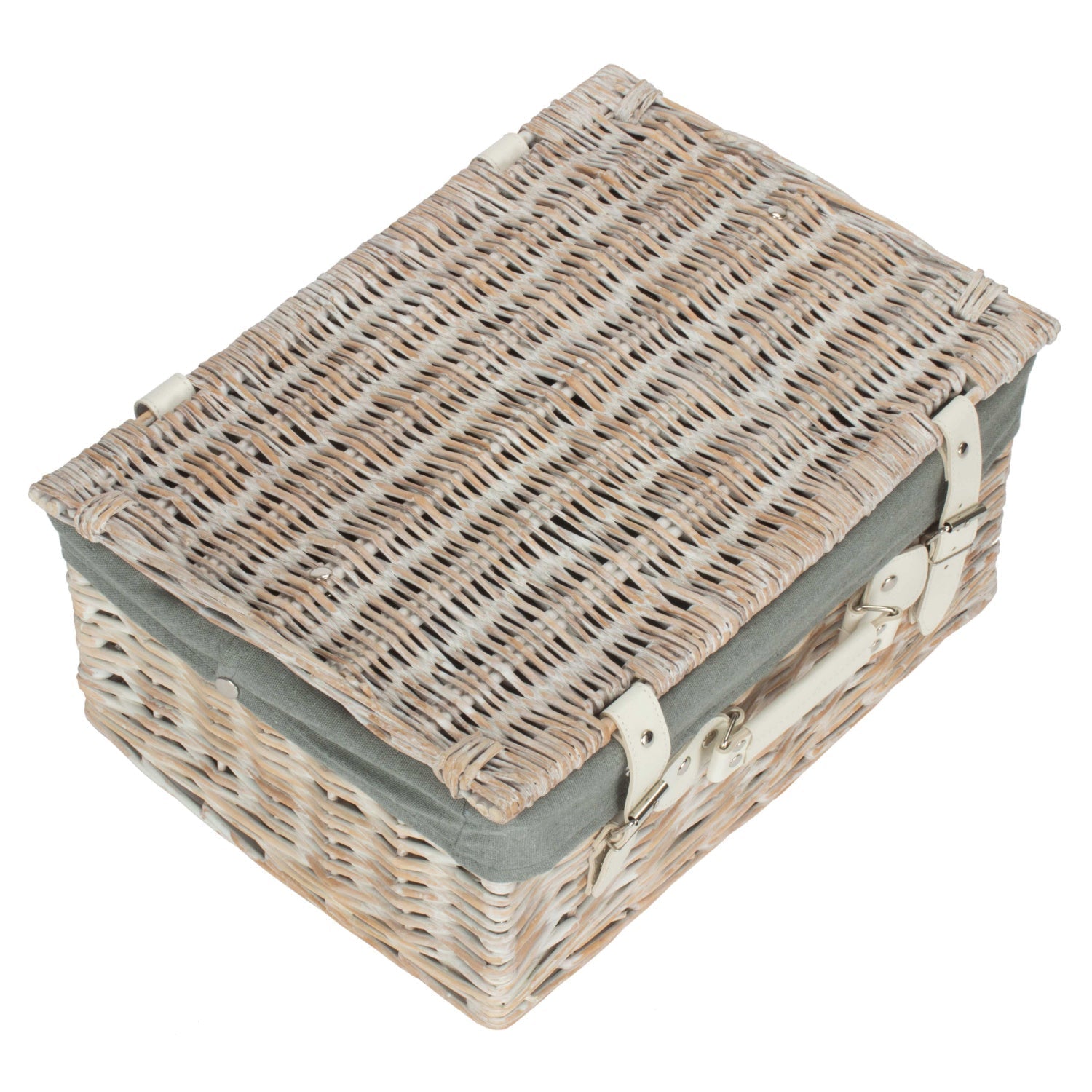 16 Inch White Wash Willow Hamper with Grey Sage Lining - REGN