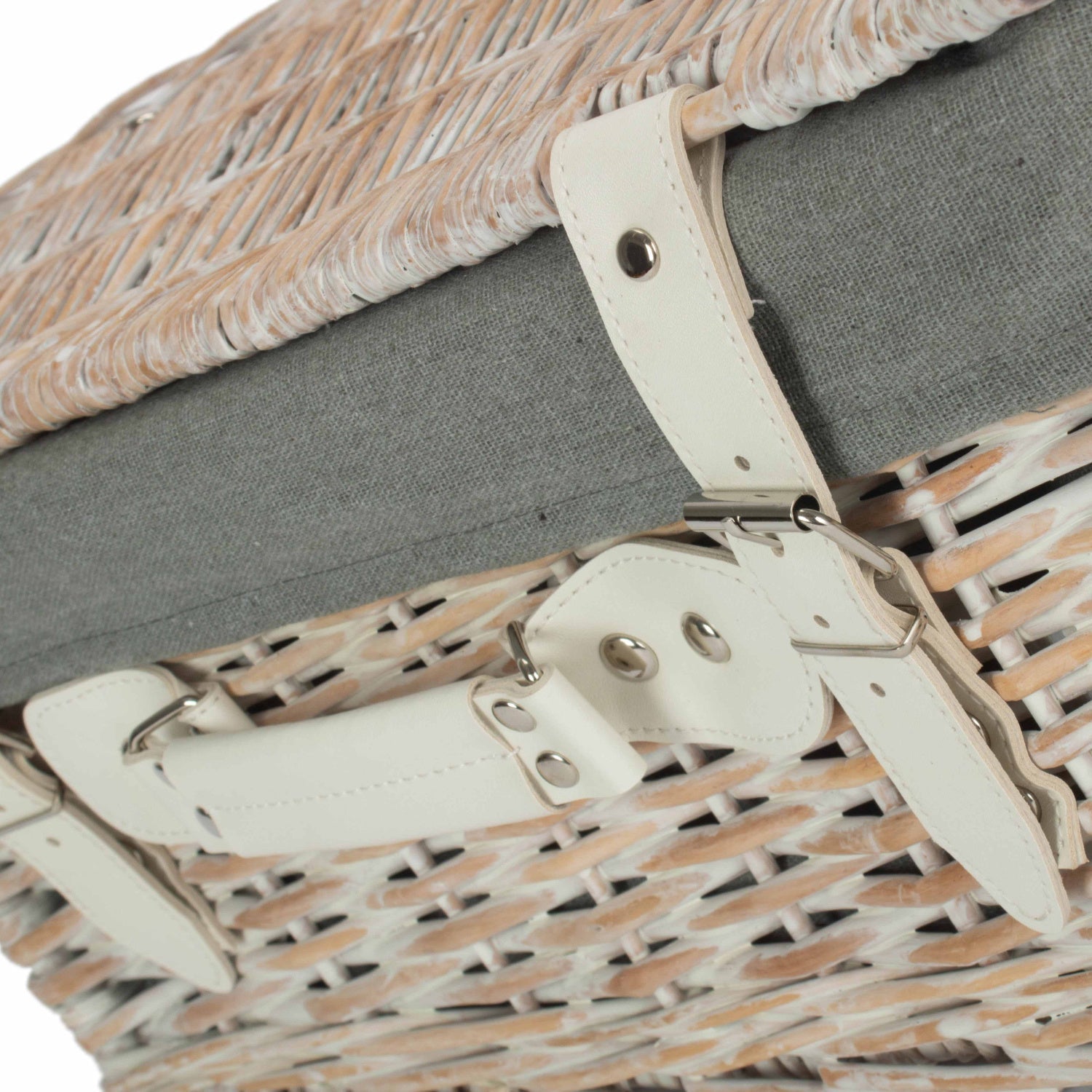 16 Inch White Wash Willow Hamper with Grey Sage Lining - REGN