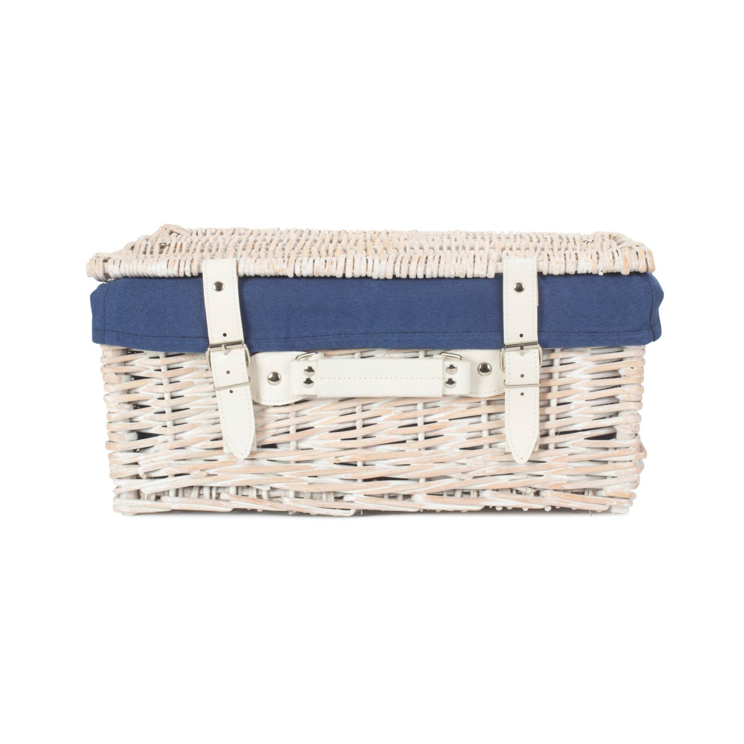 16 Inch White Wash Willow Hamper with Navy Blue Lining - REGN