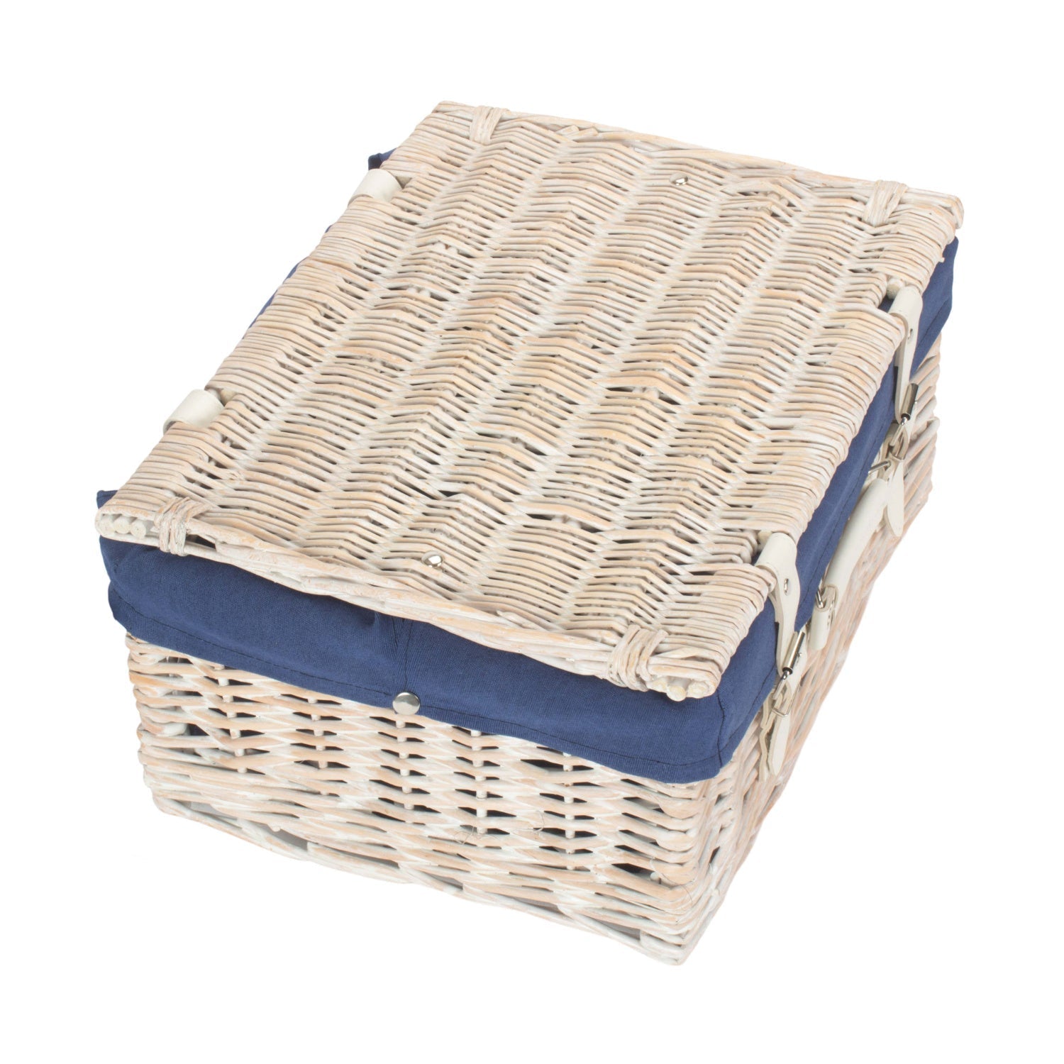 16 Inch White Wash Willow Hamper with Navy Blue Lining - REGN