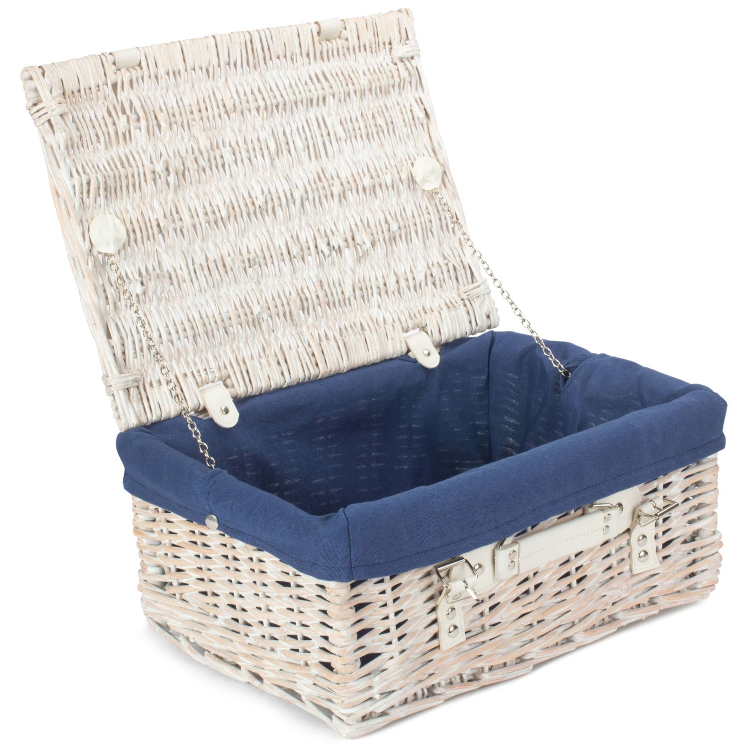 16 Inch White Wash Willow Hamper with Navy Blue Lining - REGN