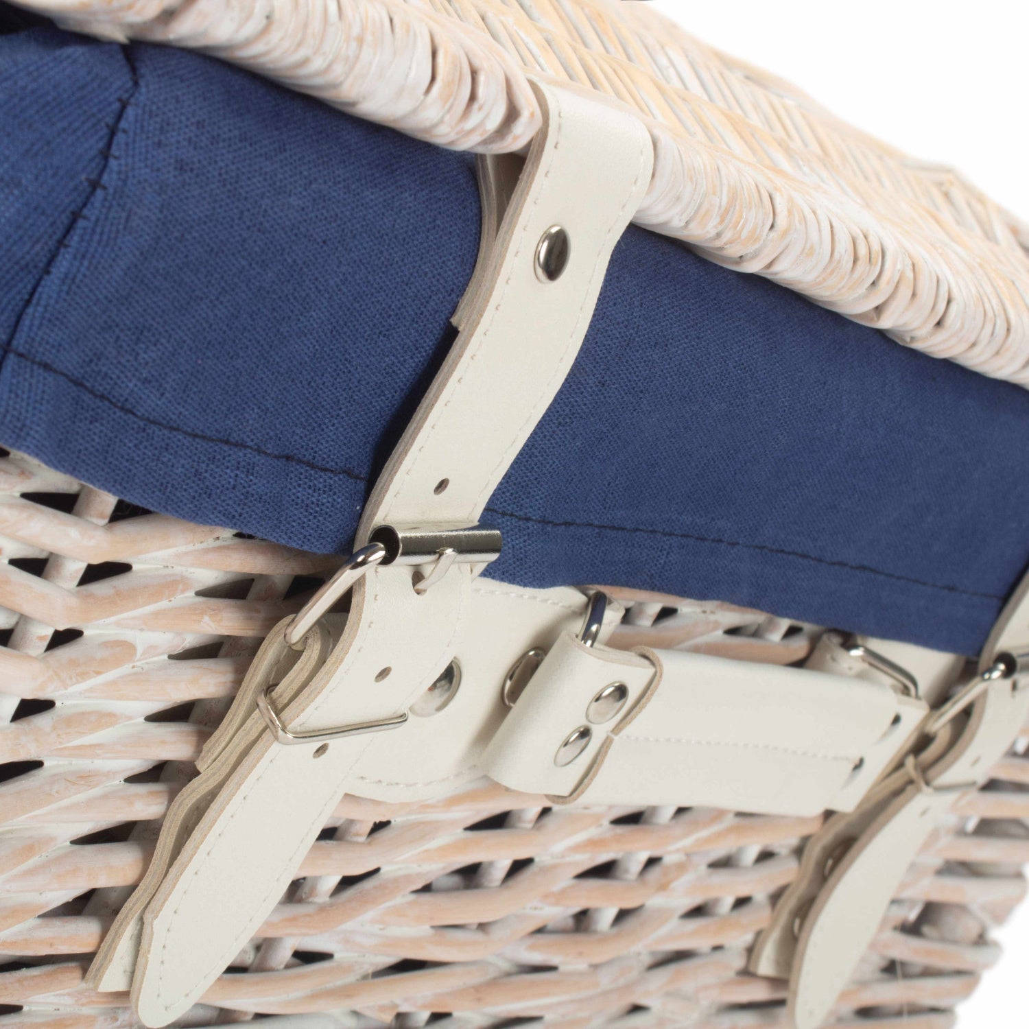 16 Inch White Wash Willow Hamper with Navy Blue Lining - REGN