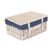 16 Inch White Wash Willow Hamper with Navy Blue Lining - REGN