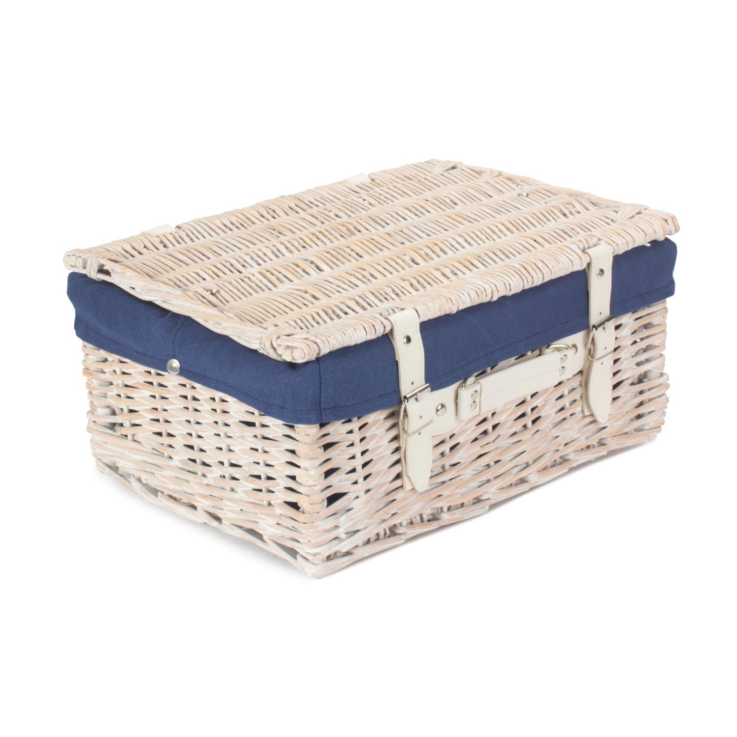 16 Inch White Wash Willow Hamper with Navy Blue Lining - REGN