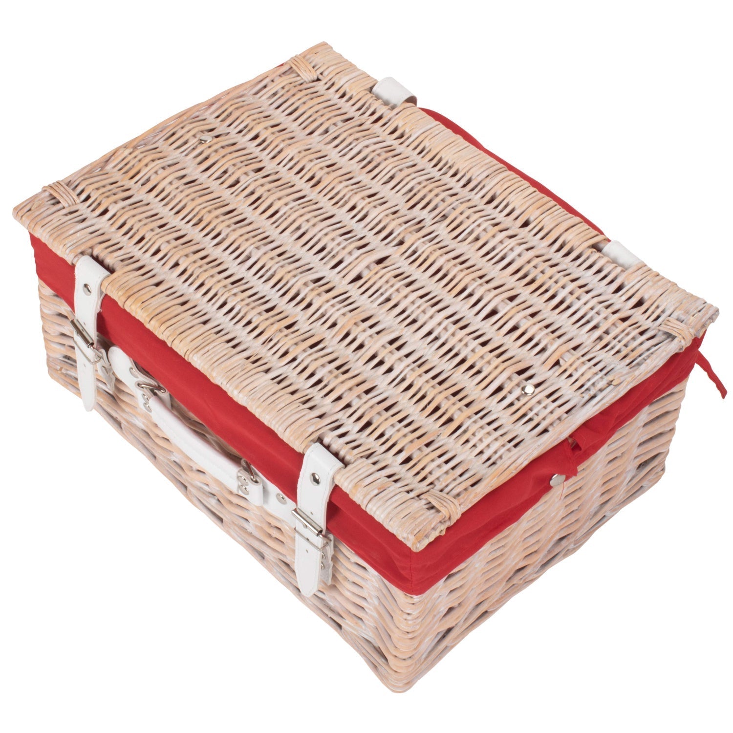 16 Inch White Wash Willow Hamper with Red Lining - REGN