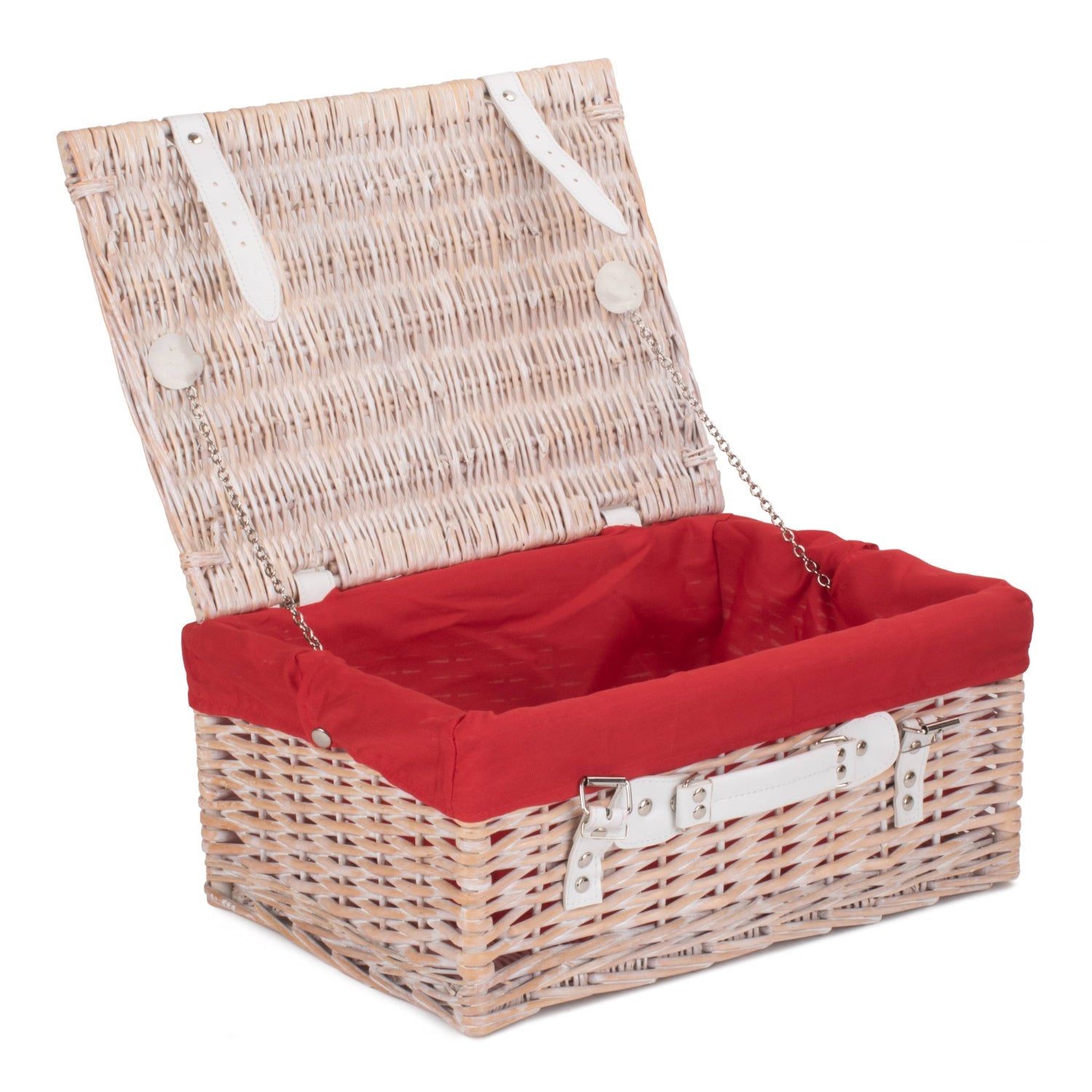 16 Inch White Wash Willow Hamper with Red Lining - REGN