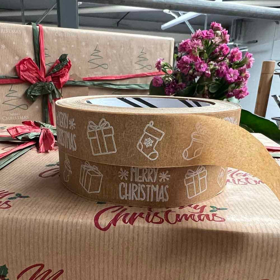 Festive Biodegradable Paper Tape - 24mm x 50m