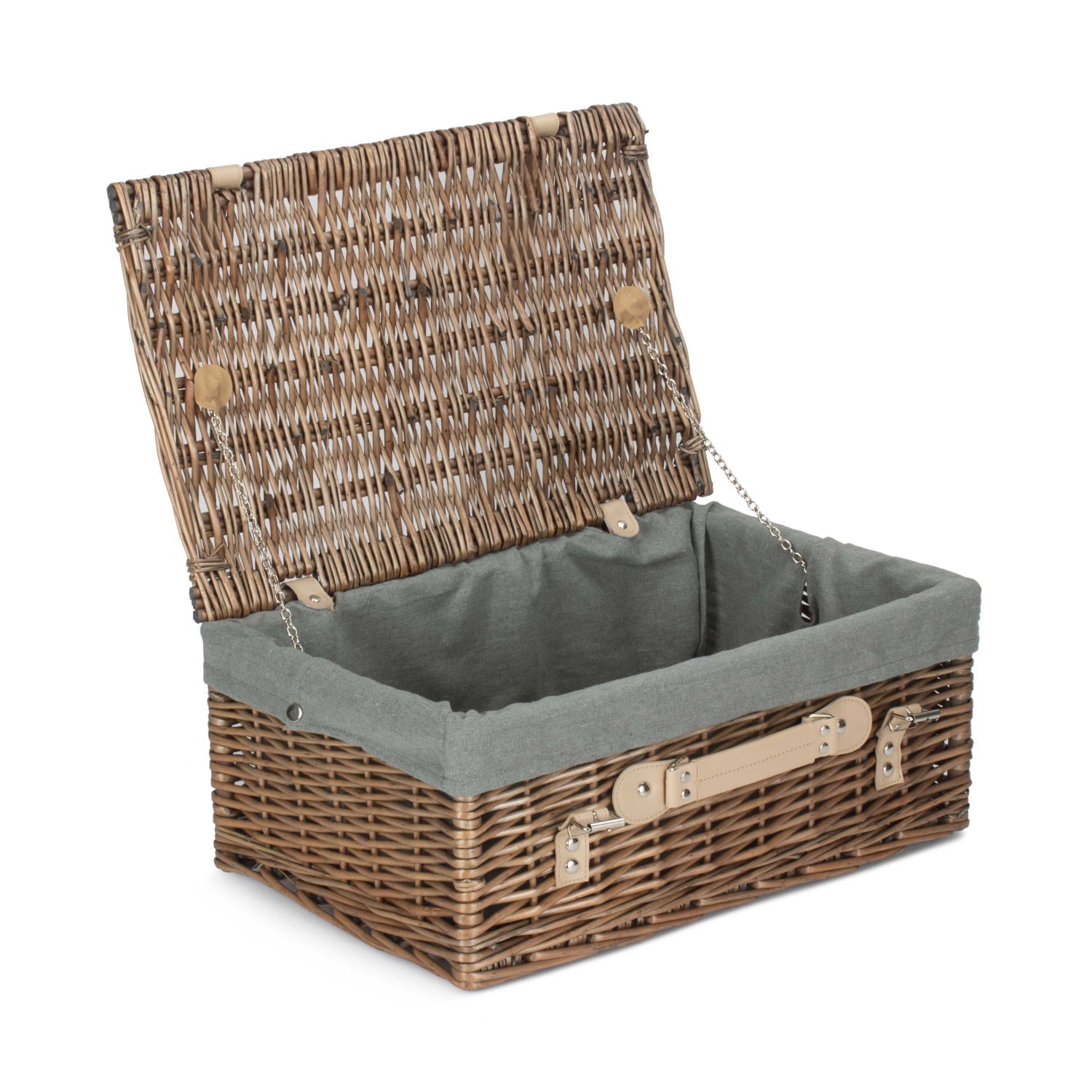 18 Inch Antique Wash Willow Hamper with Grey Sage Lining - REGN