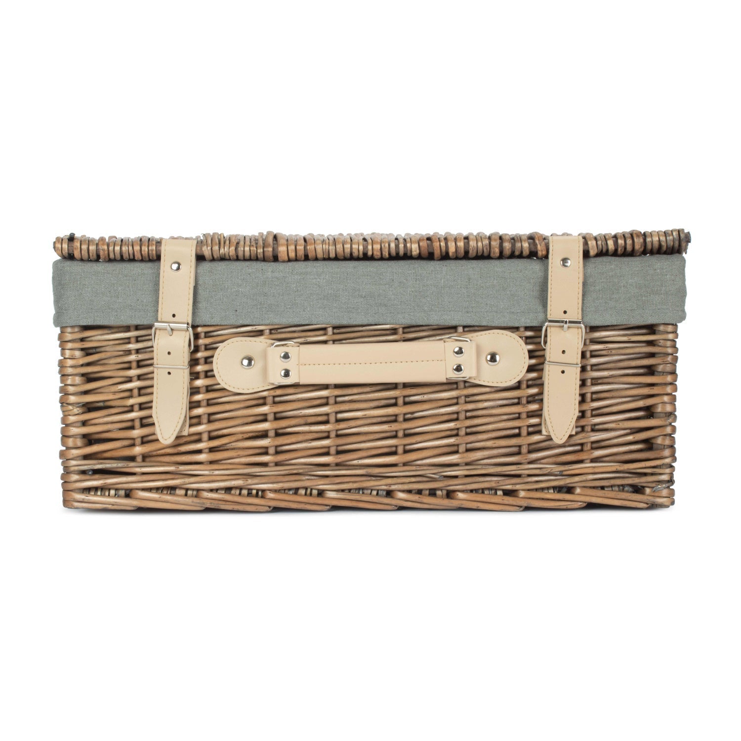 18 Inch Antique Wash Willow Hamper with Grey Sage Lining - REGN