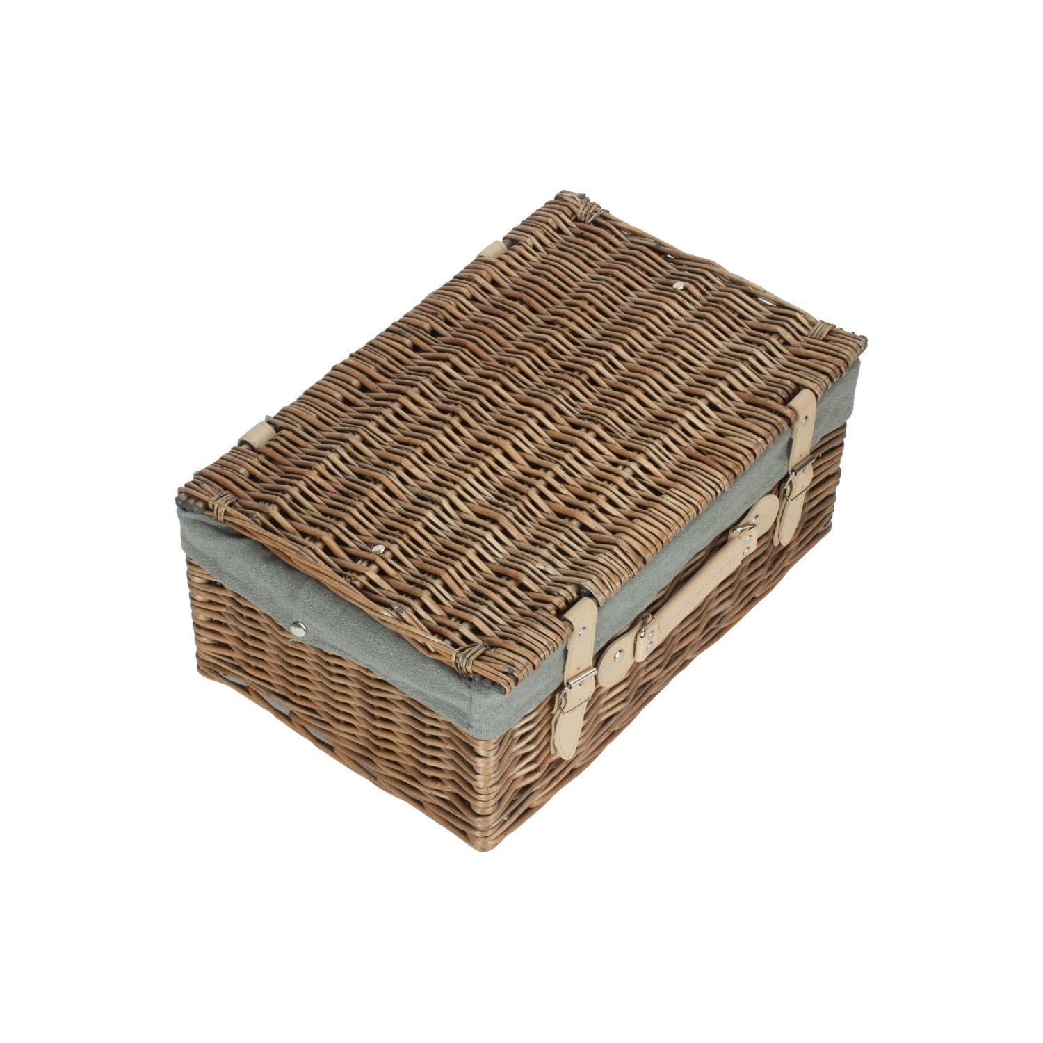 18 Inch Antique Wash Willow Hamper with Grey Sage Lining - REGN