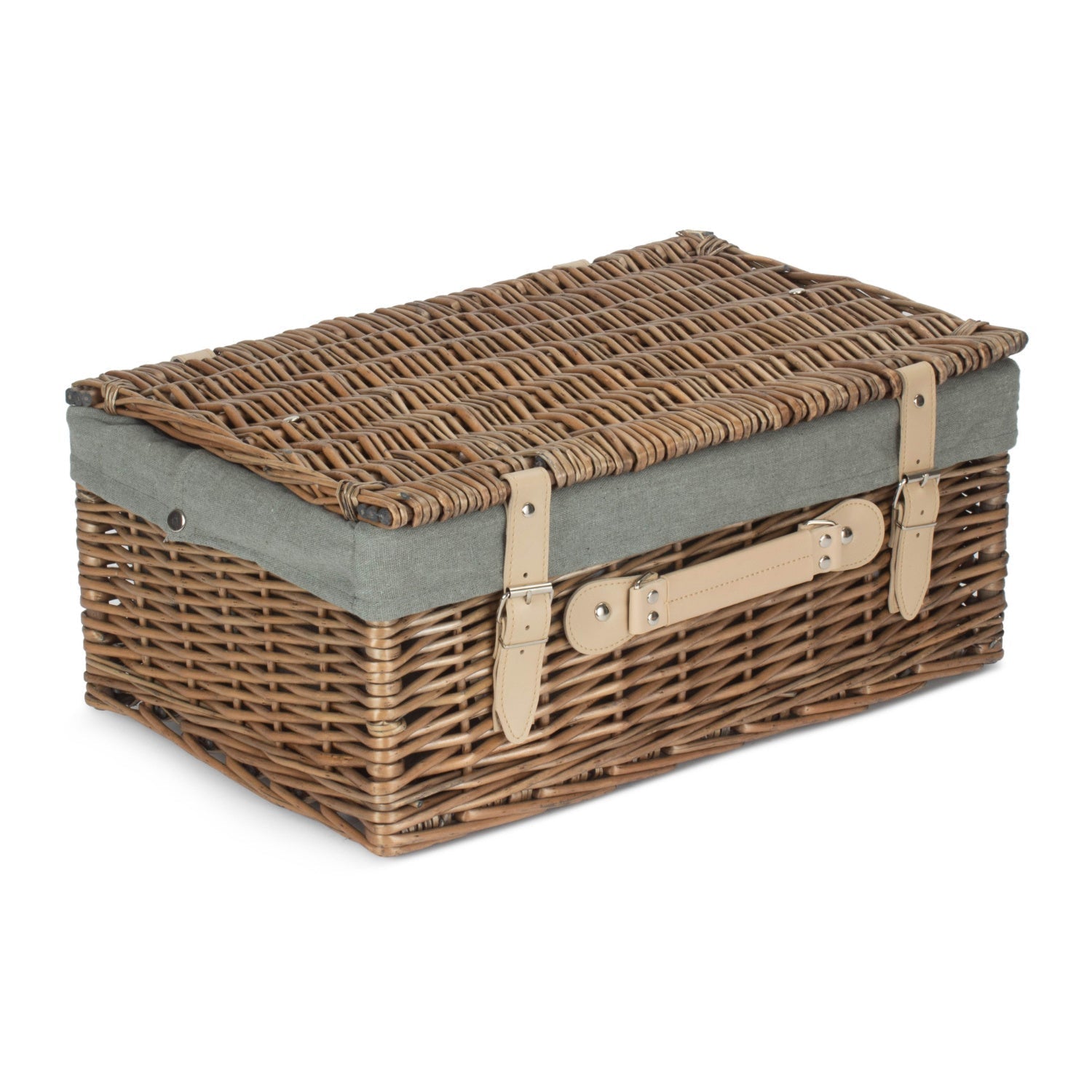 18 Inch Antique Wash Willow Hamper with Grey Sage Lining - REGN