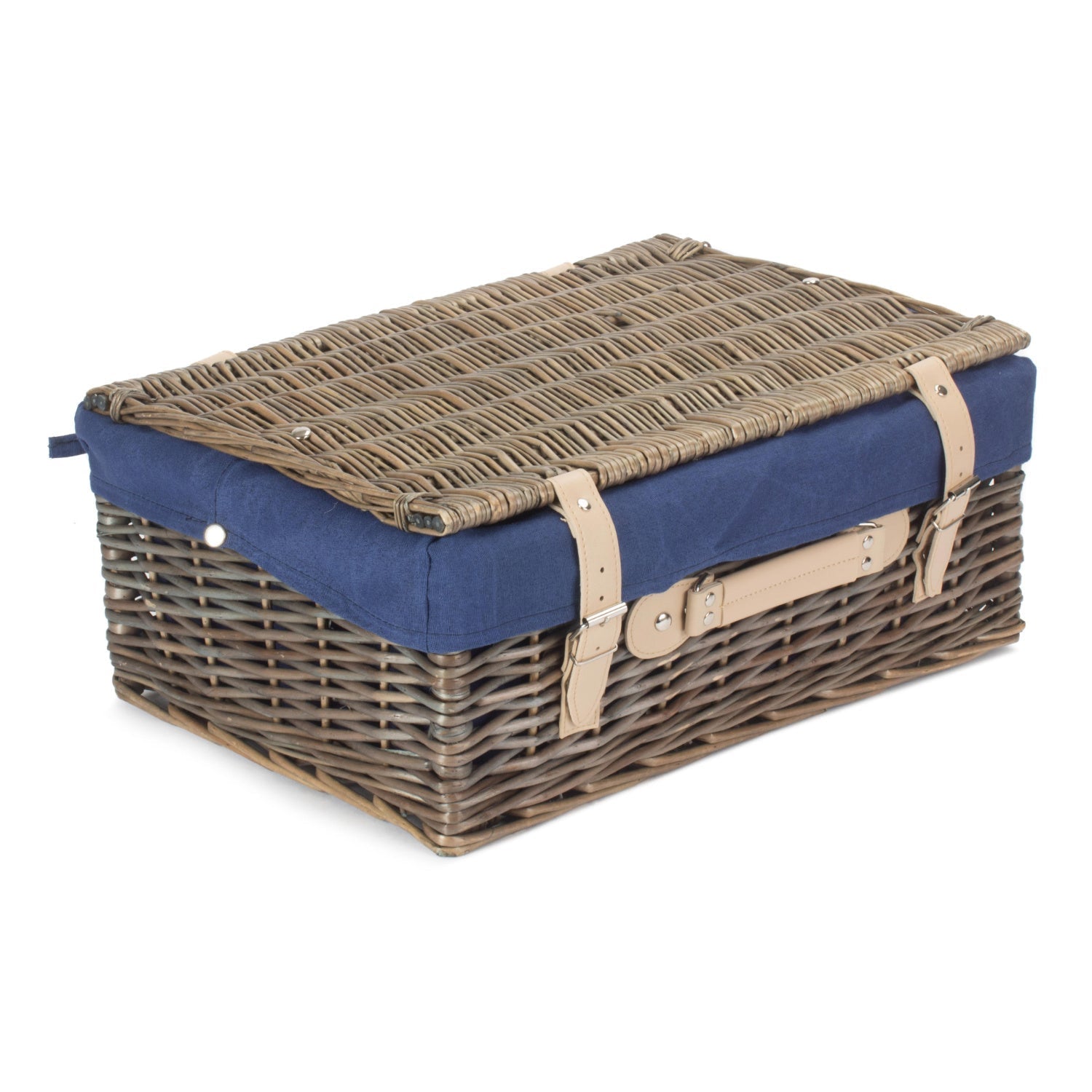 18 Inch Antique Wash Willow Hamper with Navy Blue Lining - REGN