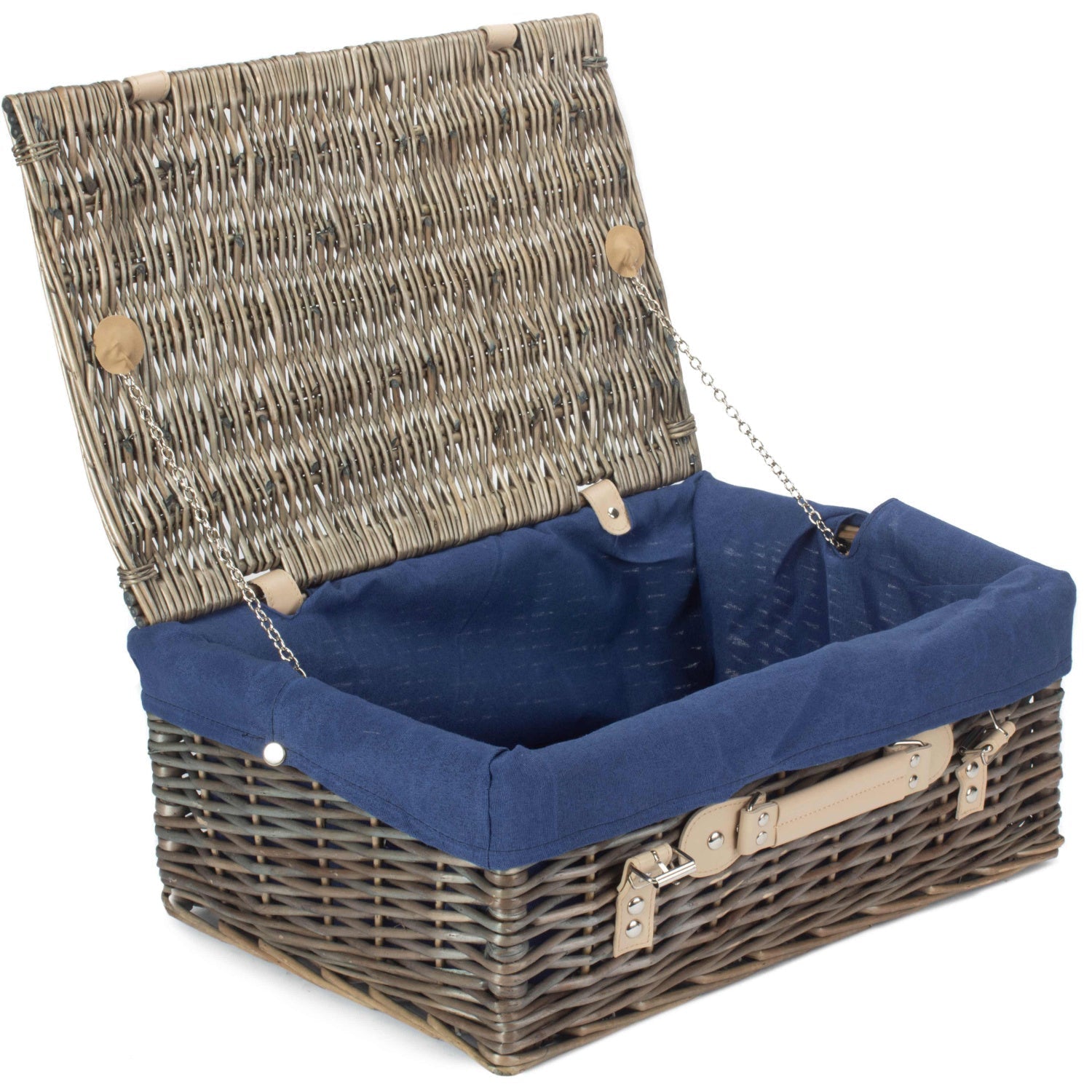 18 Inch Antique Wash Willow Hamper with Navy Blue Lining - REGN