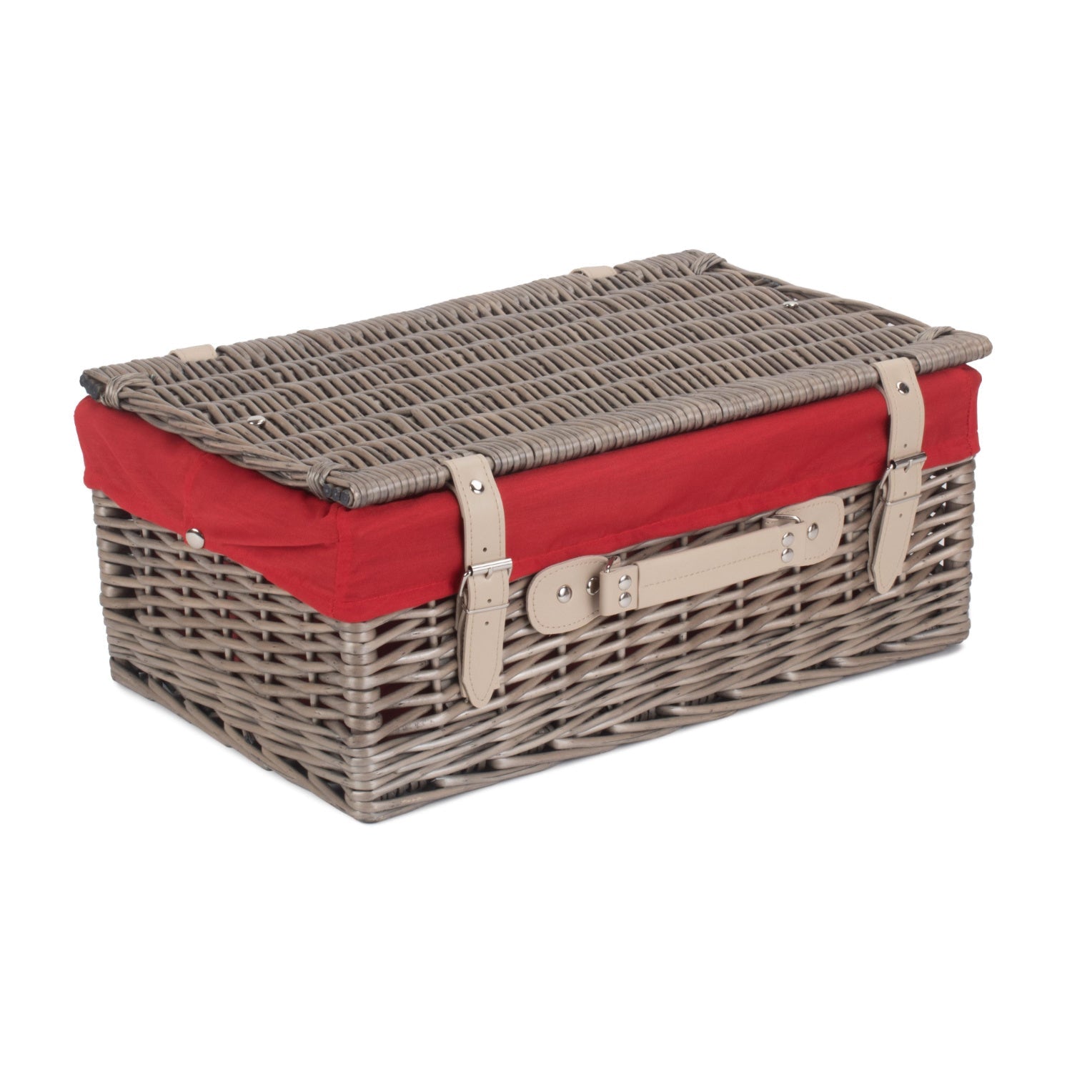 18 Inch Antique Wash Willow Hamper with Red Lining - REGN