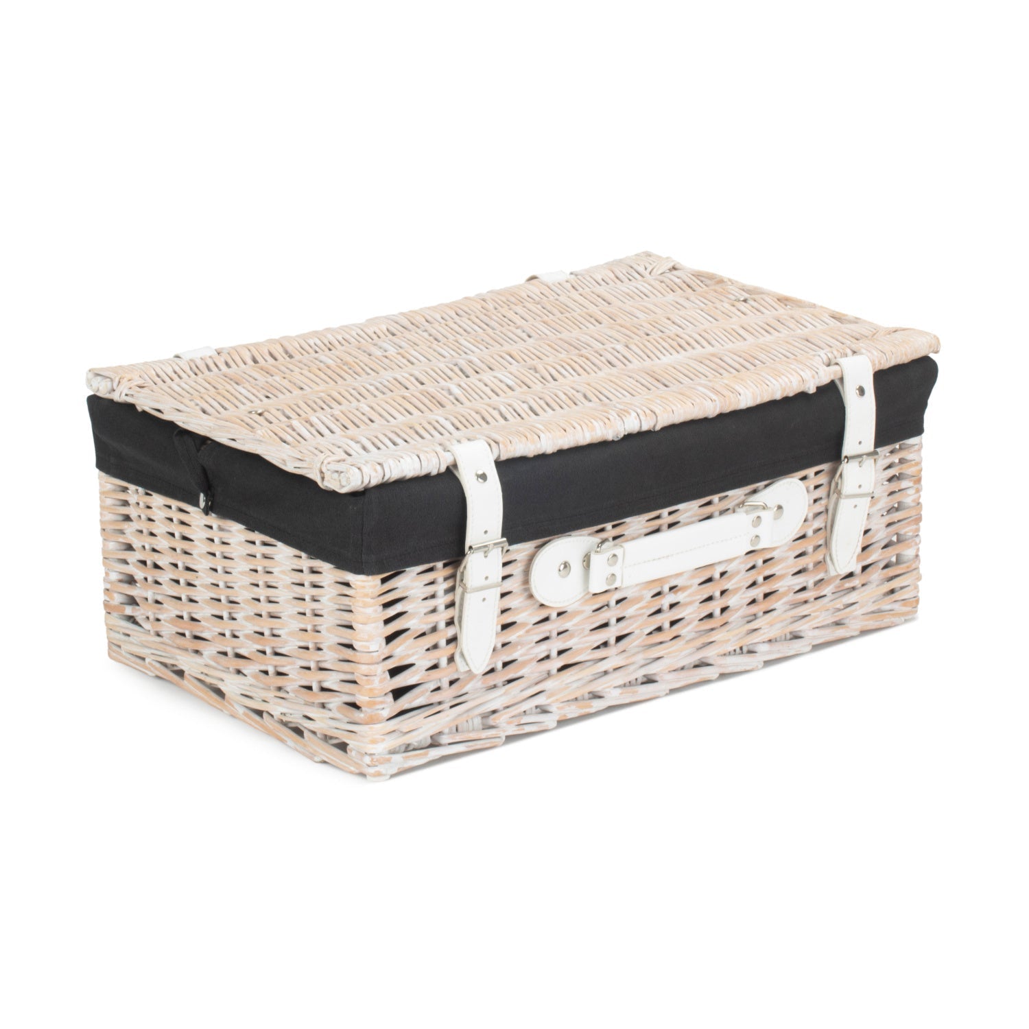 18 Inch White Wash Willow Hamper with Black Lining - REGN