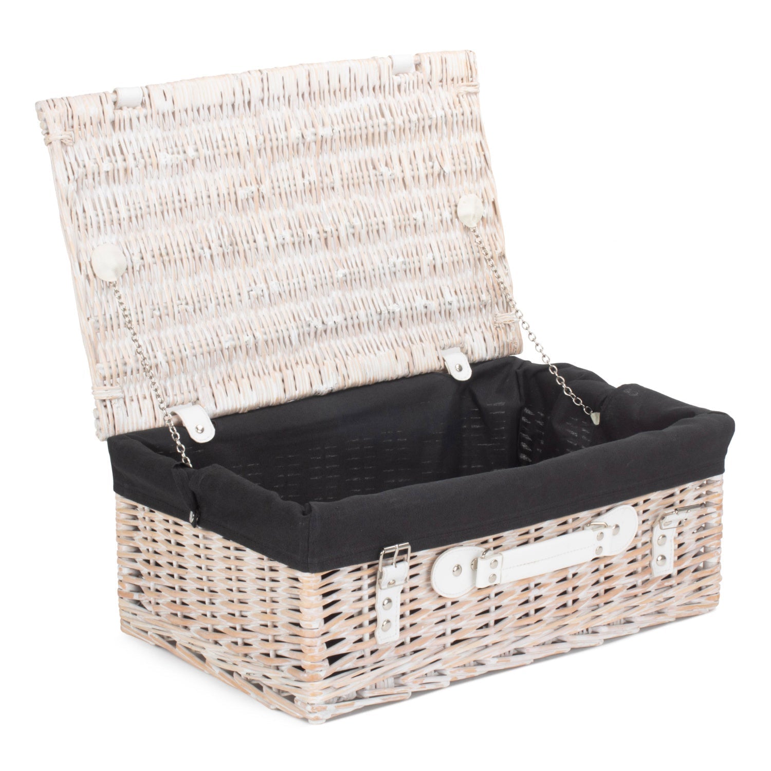 18 Inch White Wash Willow Hamper with Black Lining - REGN