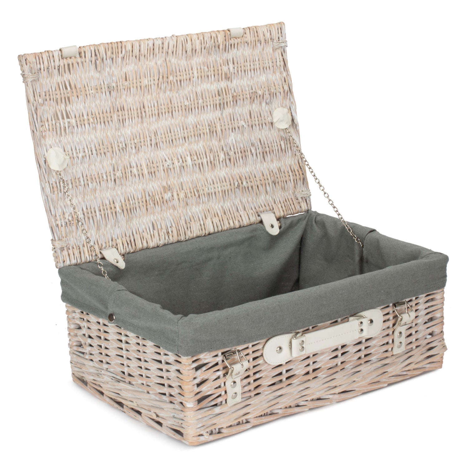 18 Inch White Wash Willow Hamper with Grey Sage Lining - REGN