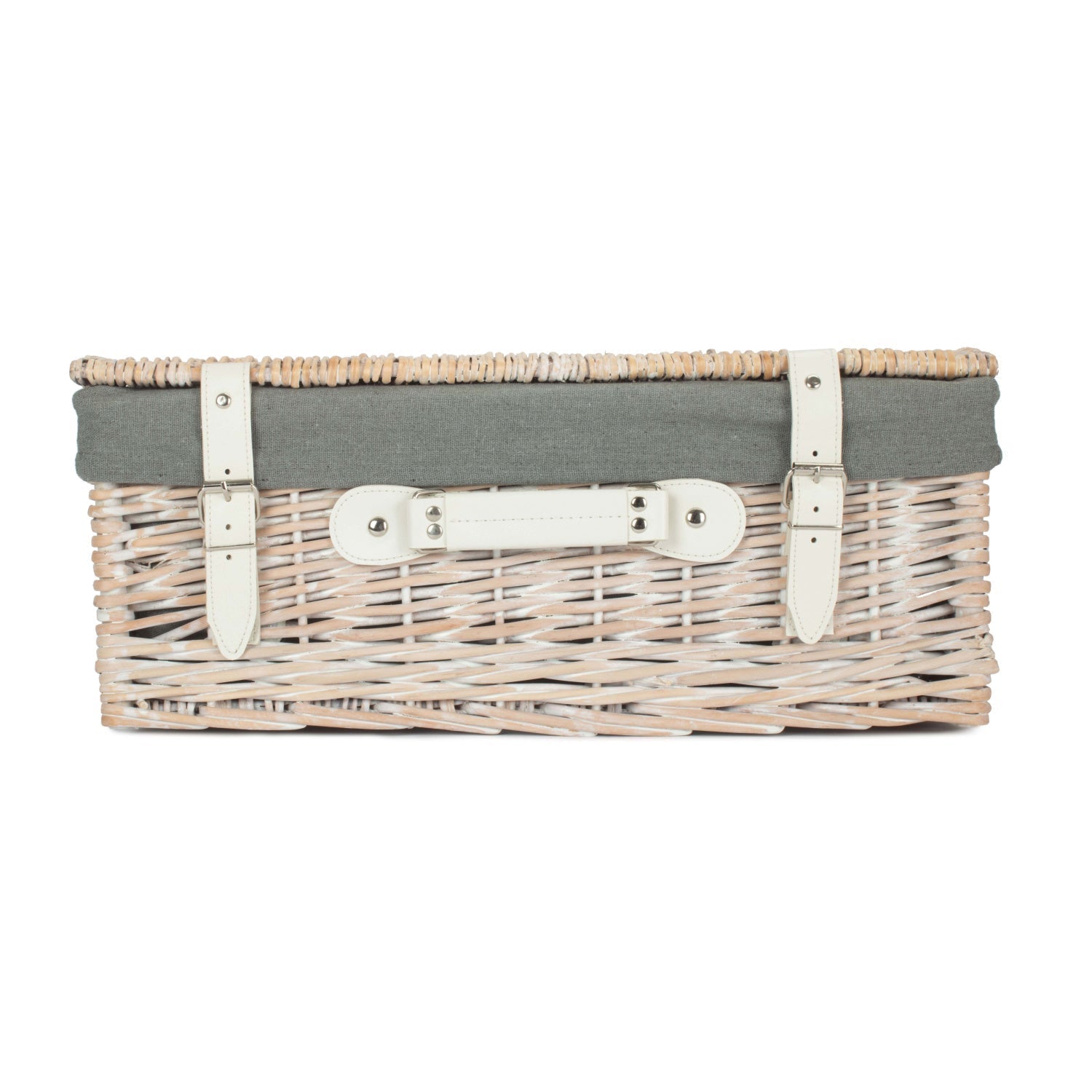 18 Inch White Wash Willow Hamper with Grey Sage Lining - REGN