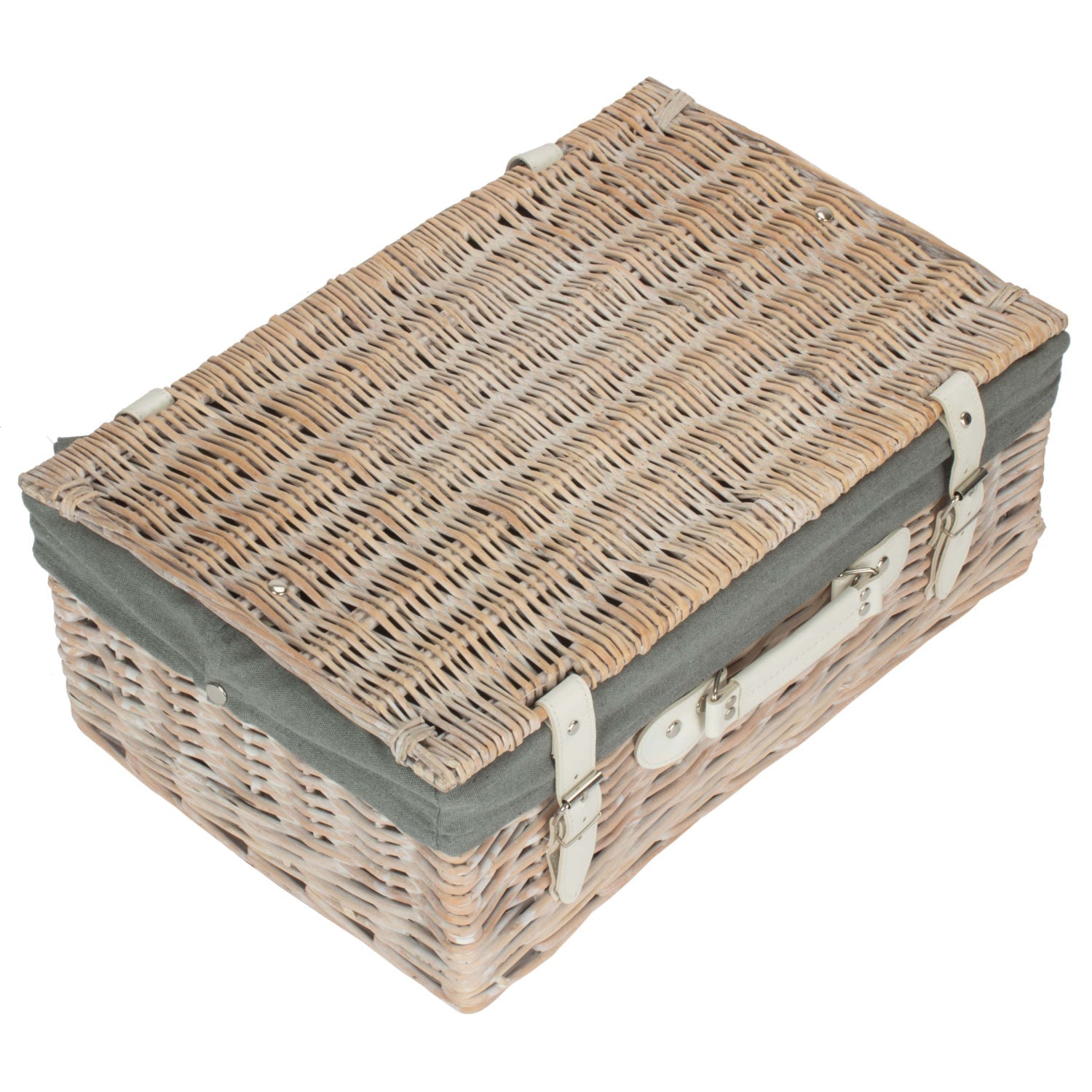 18 Inch White Wash Willow Hamper with Grey Sage Lining - REGN