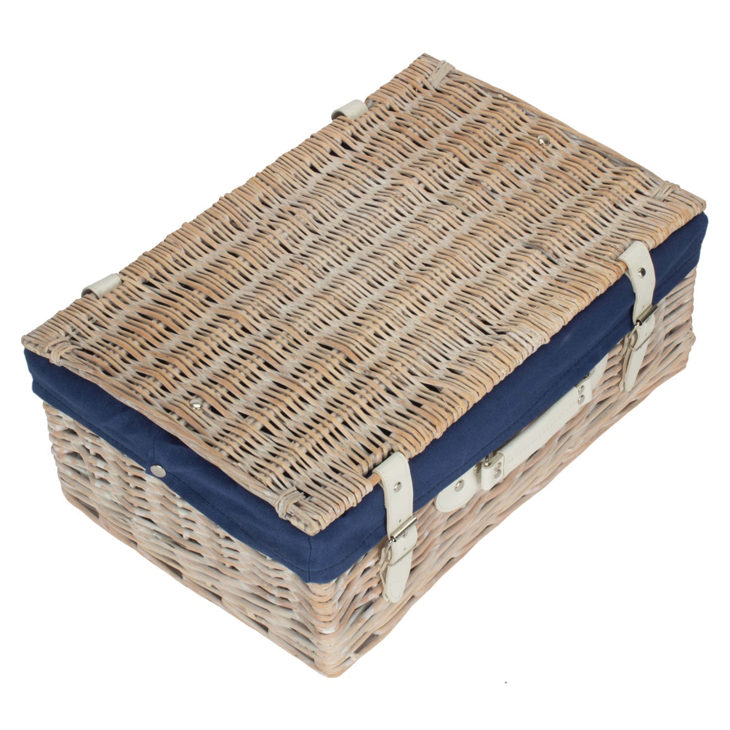 18 Inch White Wash Willow Hamper with Navy Blue Lining - REGN