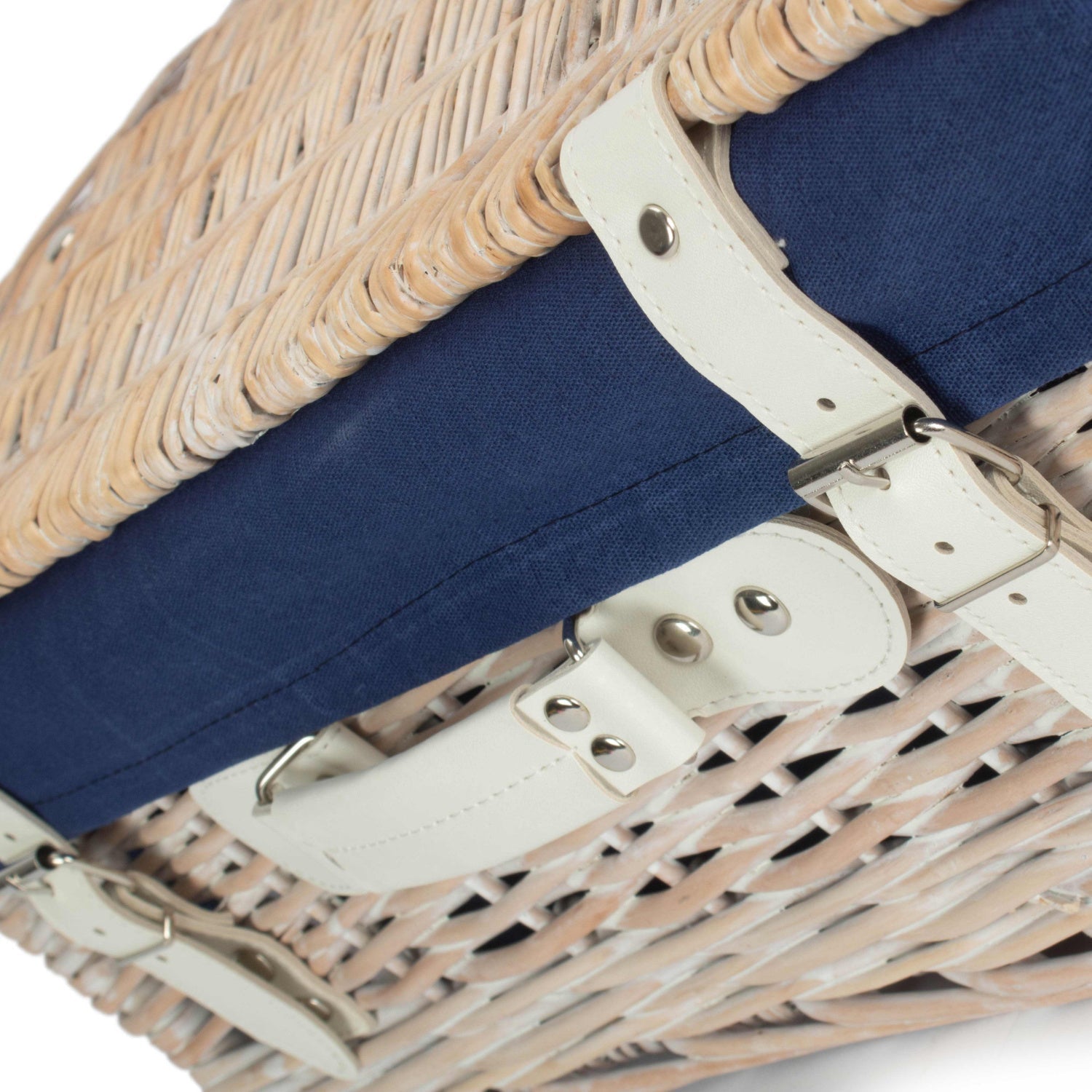 18 Inch White Wash Willow Hamper with Navy Blue Lining - REGN