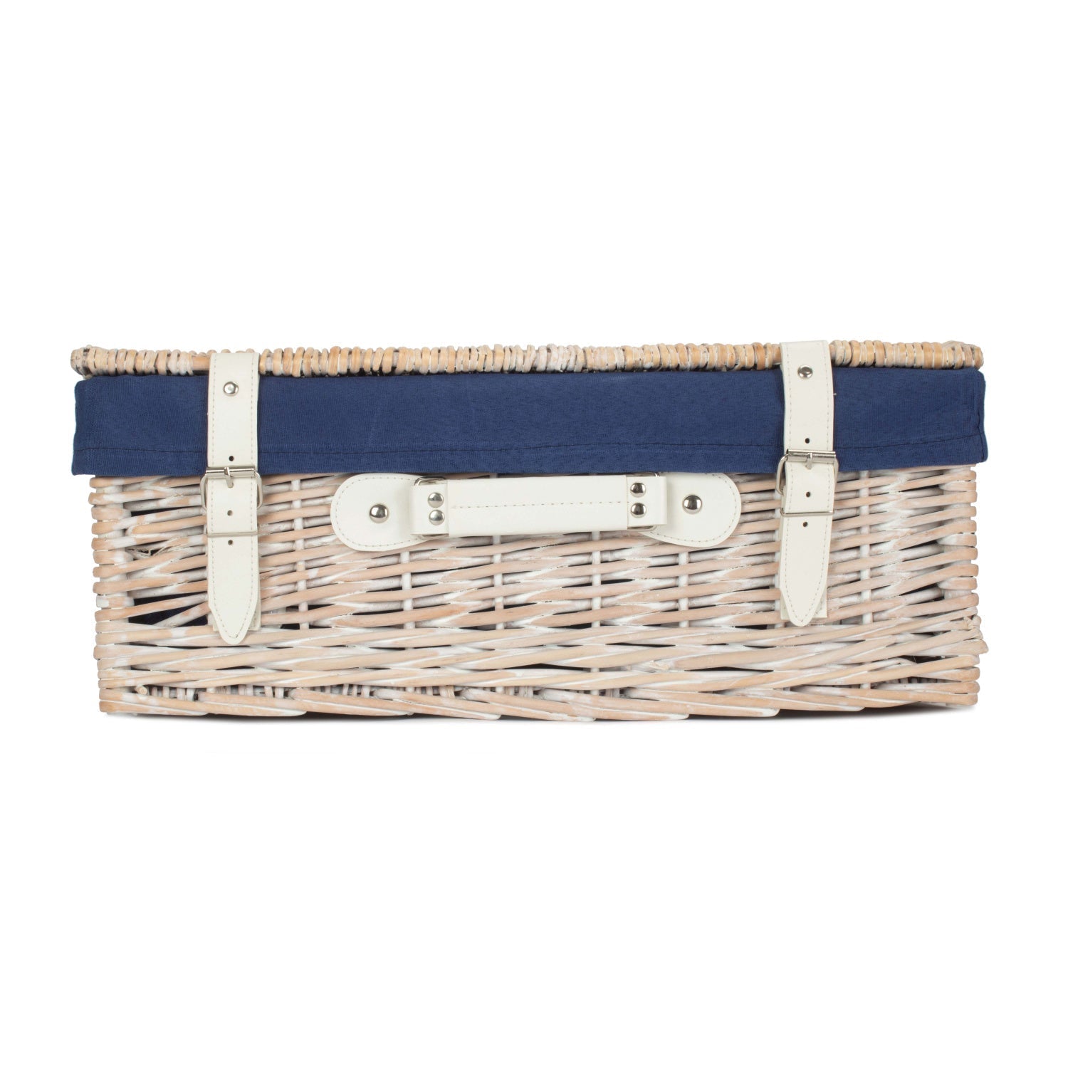 18 Inch White Wash Willow Hamper with Navy Blue Lining - REGN