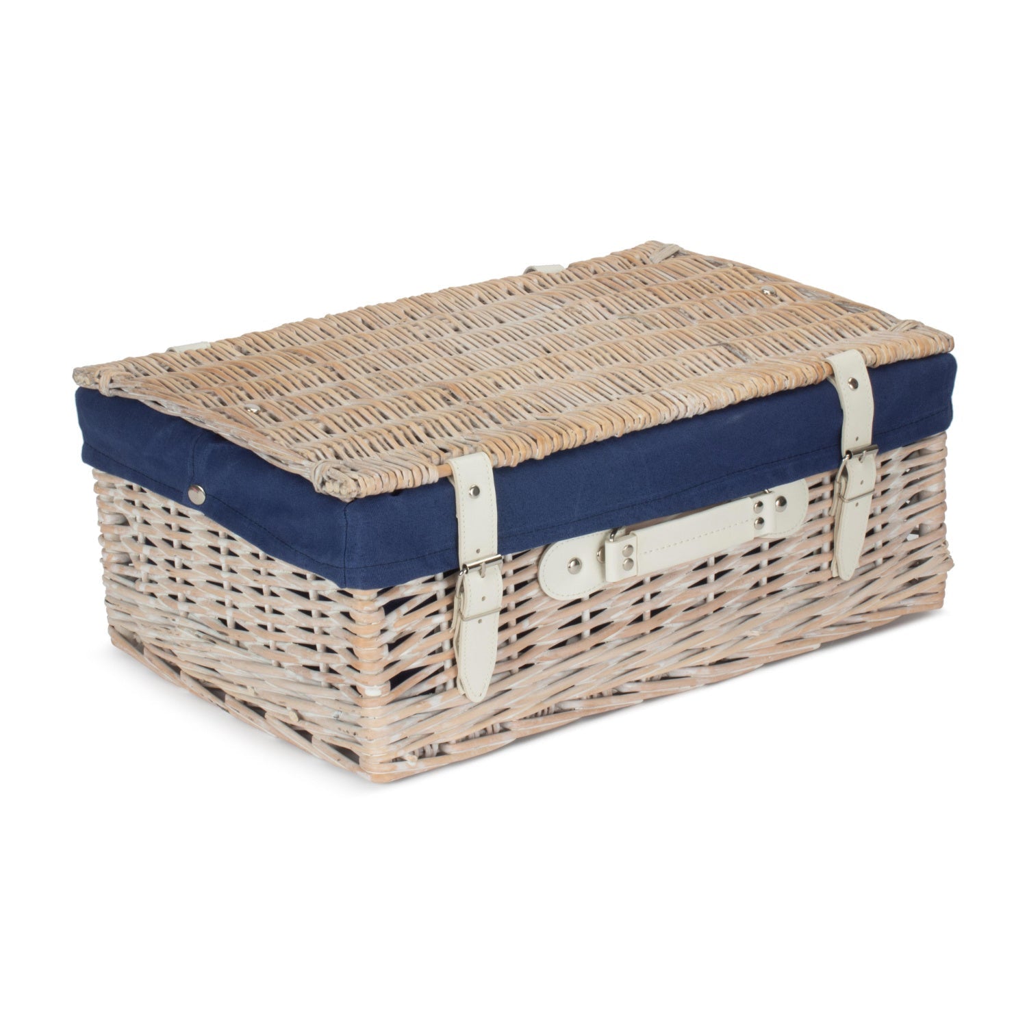 18 Inch White Wash Willow Hamper with Navy Blue Lining - REGN