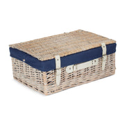 18 Inch White Wash Willow Hamper with Navy Blue Lining - REGN