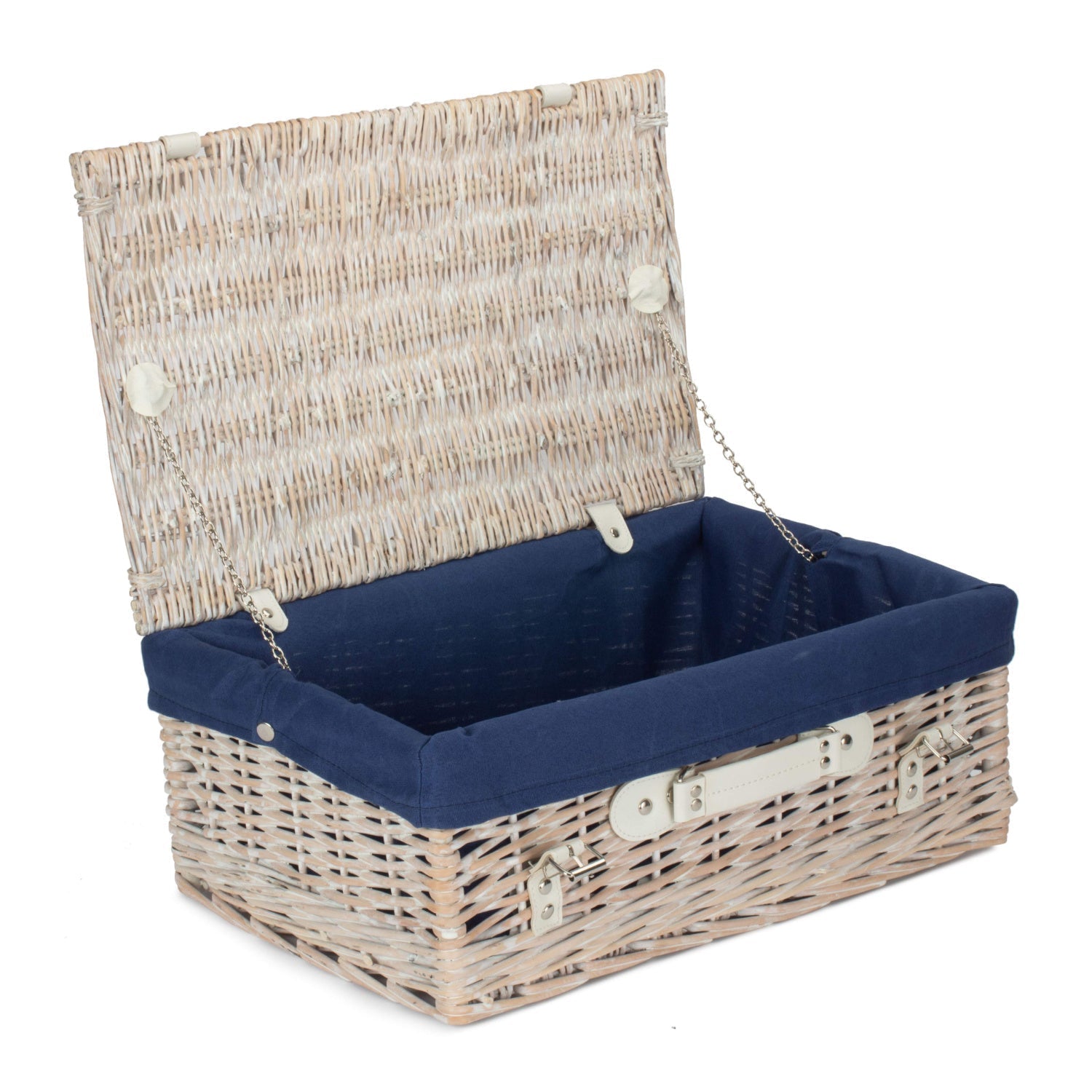 18 Inch White Wash Willow Hamper with Navy Blue Lining - REGN