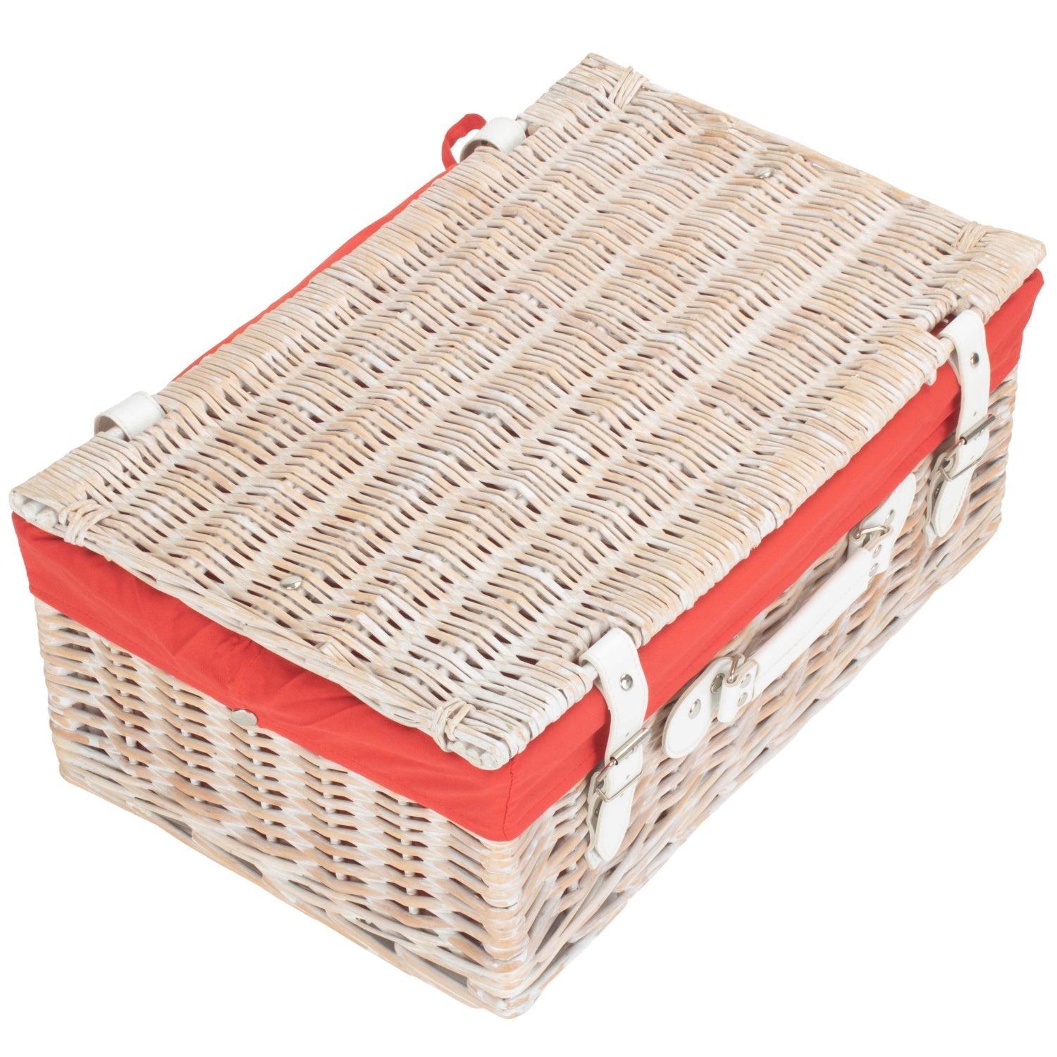 18 Inch White Wash Willow Hamper with Red Lining - REGN
