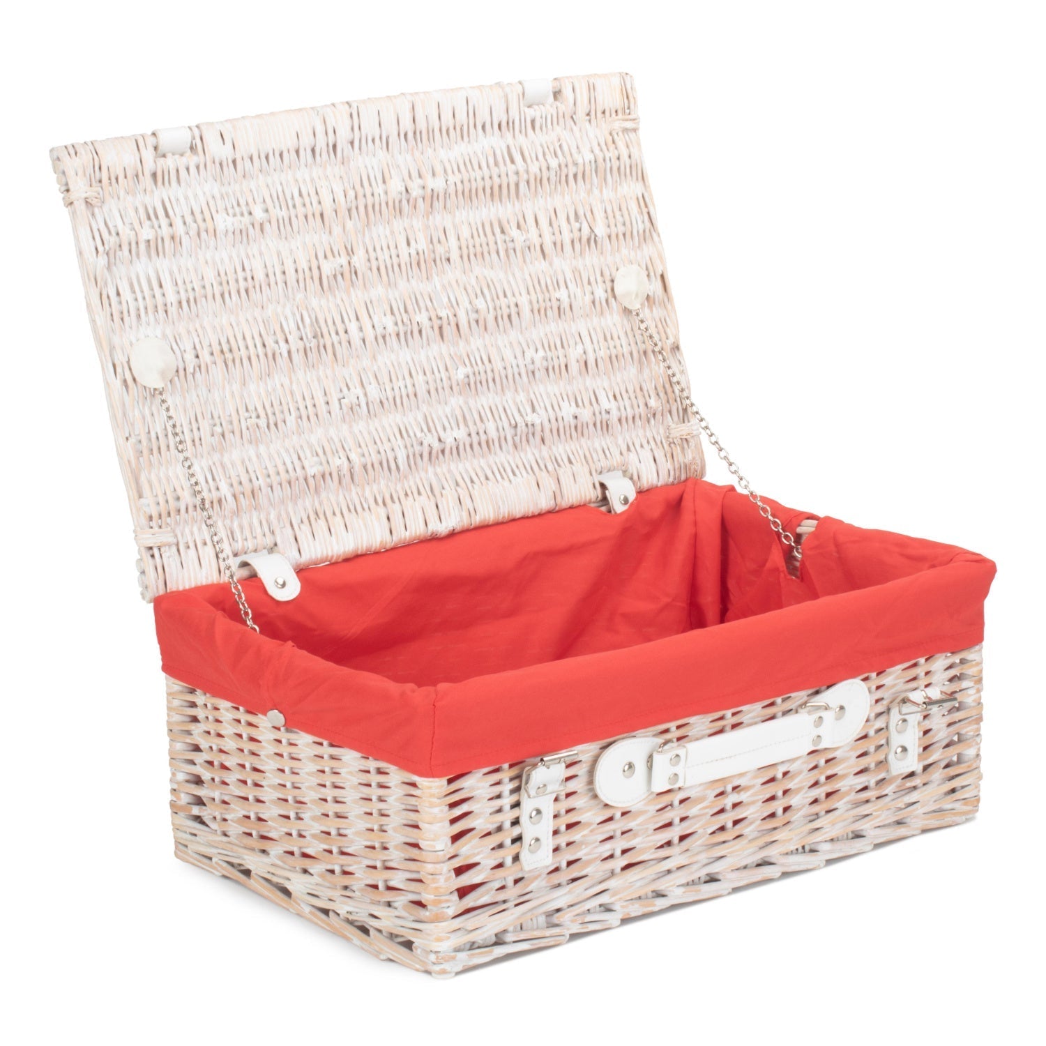 18 Inch White Wash Willow Hamper with Red Lining - REGN