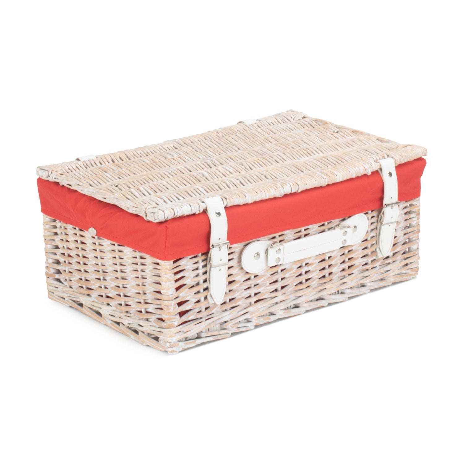 18 Inch White Wash Willow Hamper with Red Lining - REGN