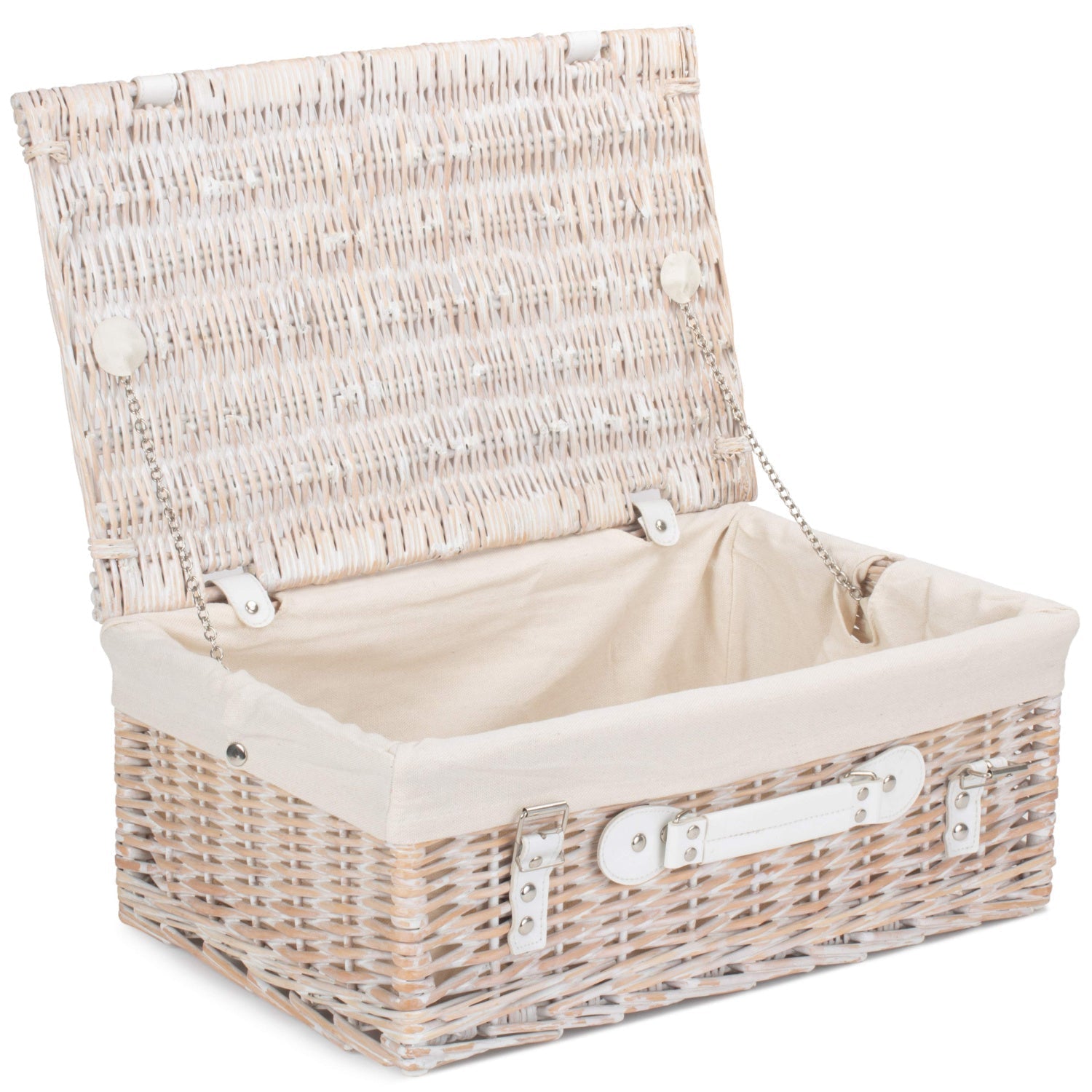 18 Inch White Wash Willow Hamper with White Lining - REGN